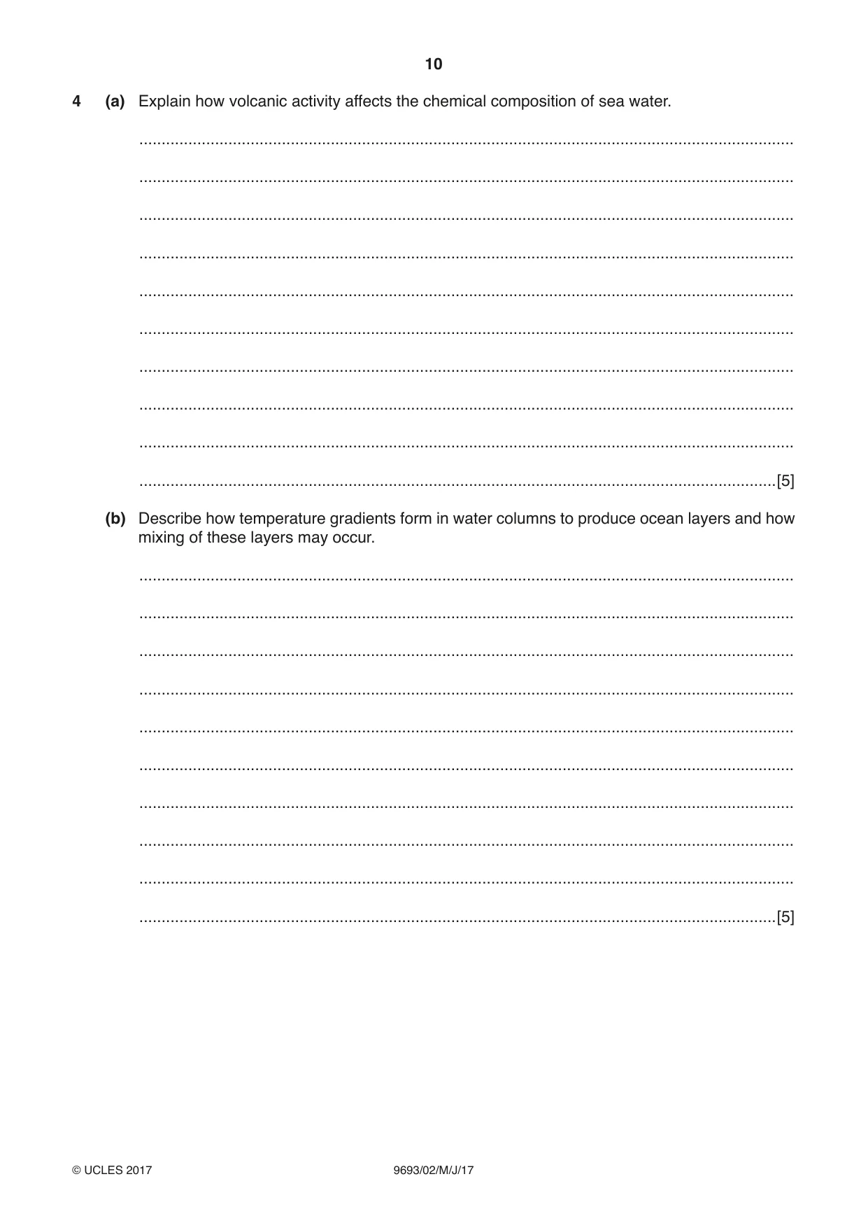 Cambridge A Level Marine Science 9693 2017 May/June Paper 2 · Variant 1 question paper, page 10 of 12