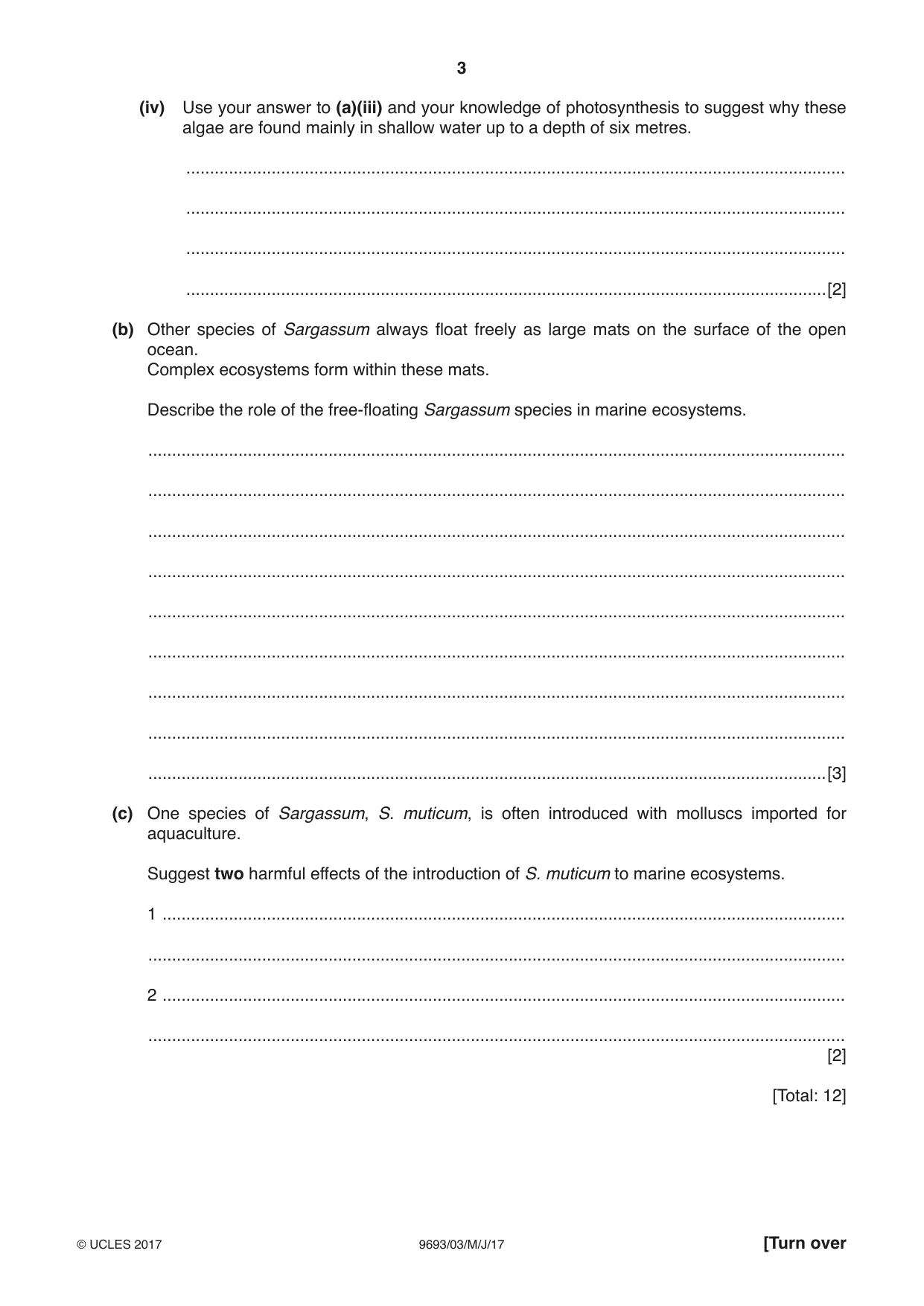 Cambridge A Level Marine Science 9693 2017 May/June Paper 3 · Variant 1 question paper, page 3 of 20