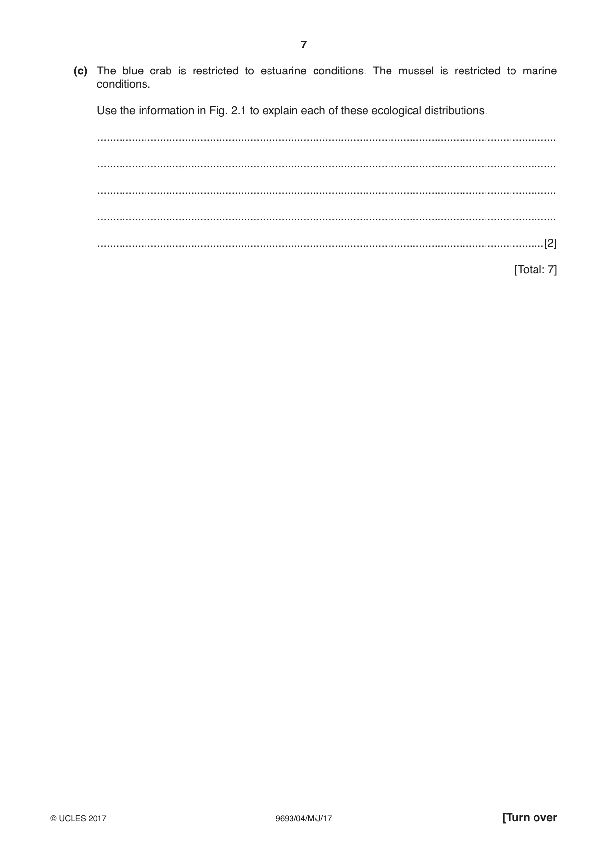 Cambridge A Level Marine Science 9693 2017 May/June Paper 4 · Variant 1 question paper, page 7 of 12