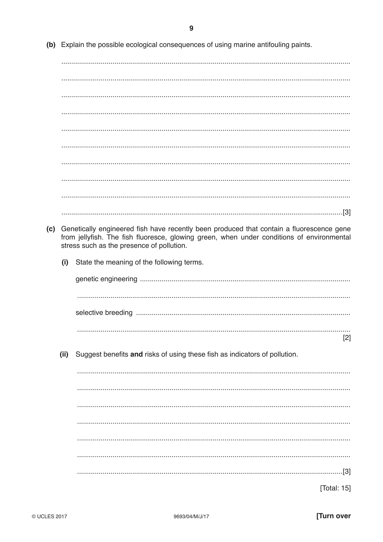 Cambridge A Level Marine Science 9693 2017 May/June Paper 4 · Variant 1 question paper, page 9 of 12