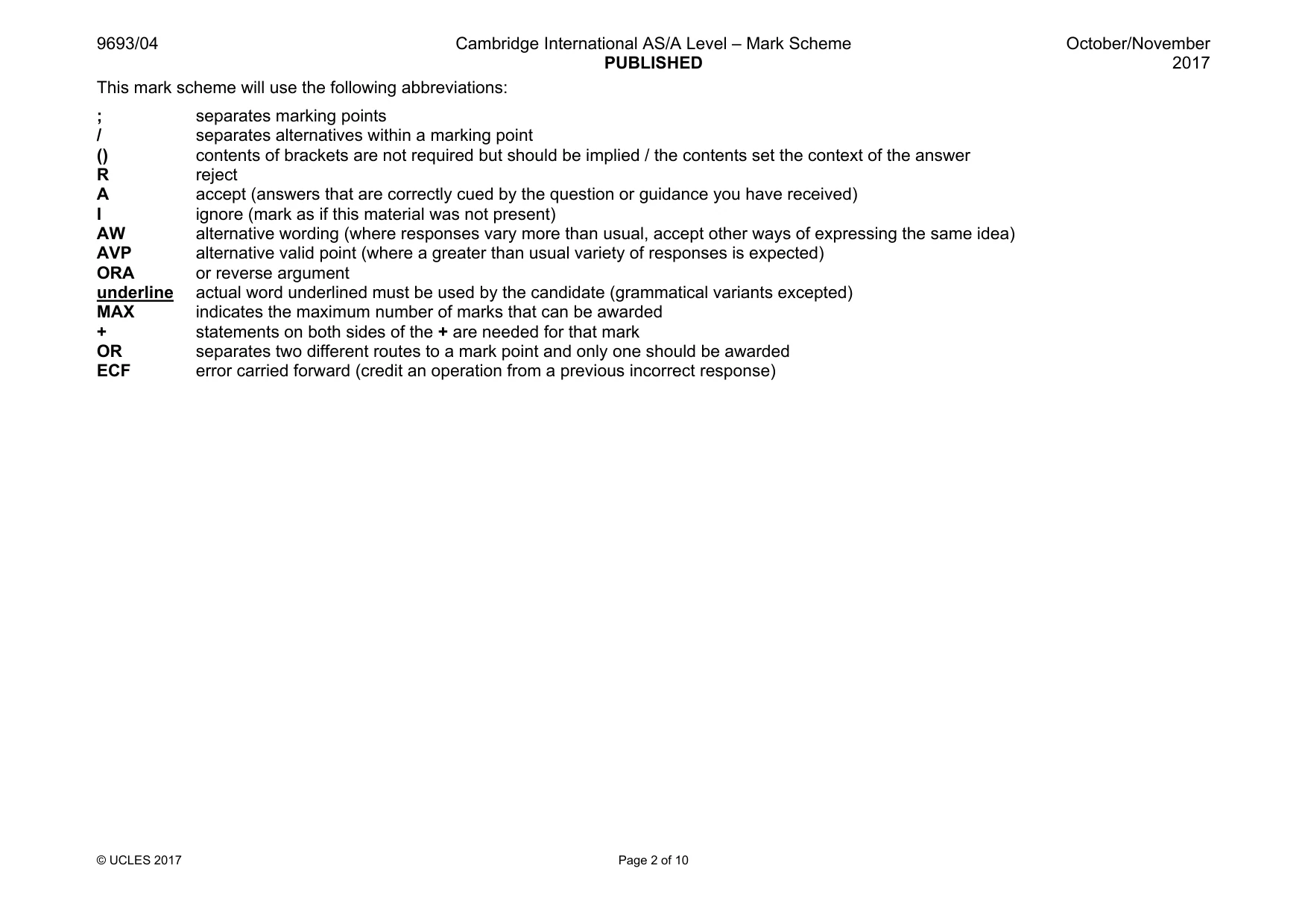 Mark scheme, page 2 of 10