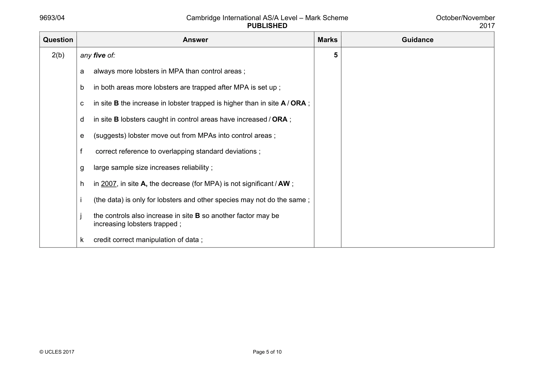 Mark scheme, page 5 of 10