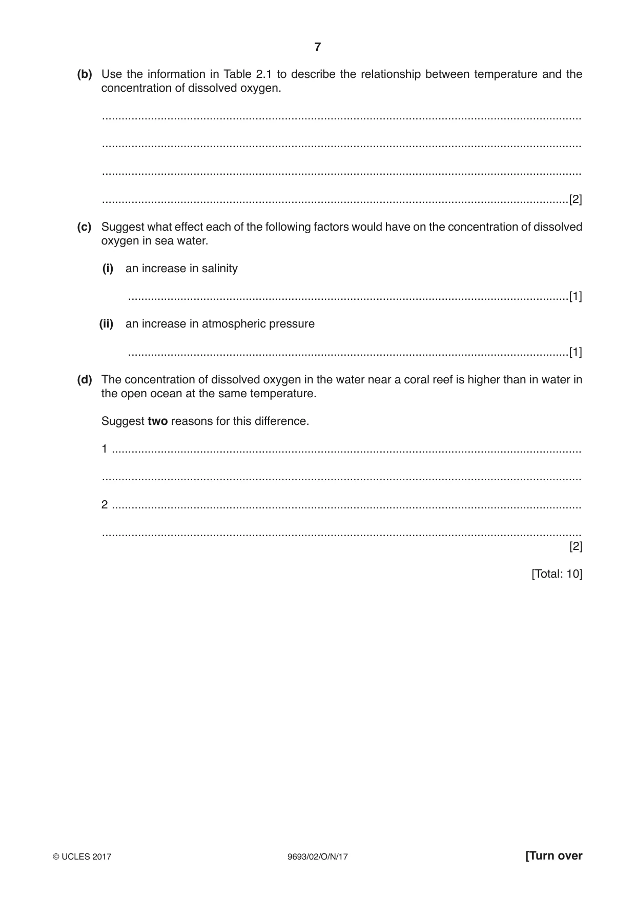 Cambridge A Level Marine Science 9693 2017 Oct/Nov Paper 2 · Variant 1 question paper, page 7 of 12