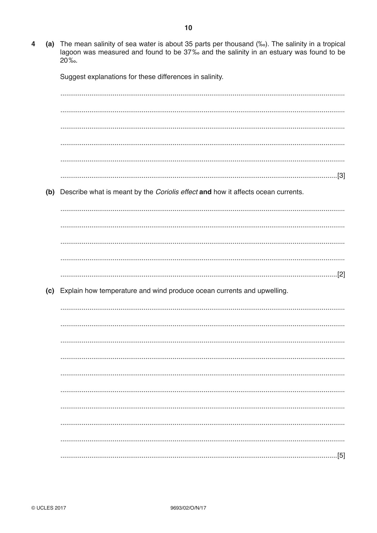 Cambridge A Level Marine Science 9693 2017 Oct/Nov Paper 2 · Variant 1 question paper, page 10 of 12