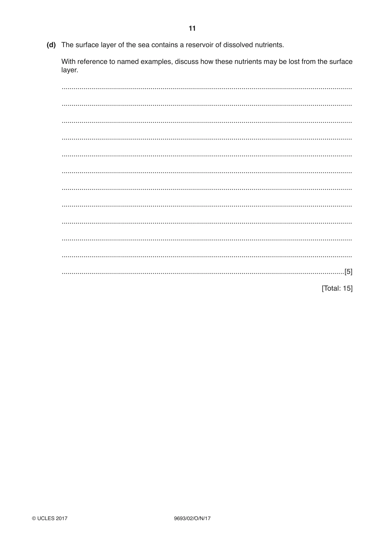 Cambridge A Level Marine Science 9693 2017 Oct/Nov Paper 2 · Variant 1 question paper, page 11 of 12
