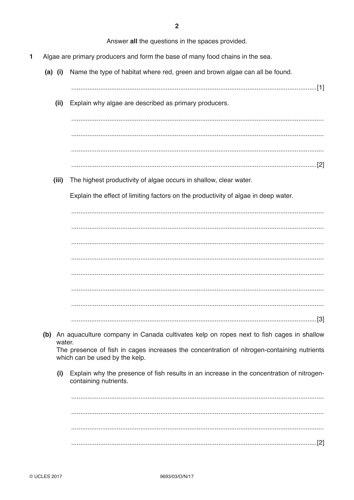 Cambridge A Level Marine Science 9693 2017 Oct/Nov Paper 3 · Variant 1 question paper, page 2 of 16