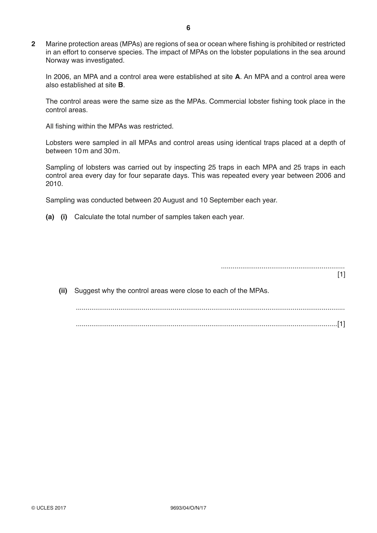 Cambridge A Level Marine Science 9693 2017 Oct/Nov Paper 4 · Variant 1 question paper, page 6 of 12