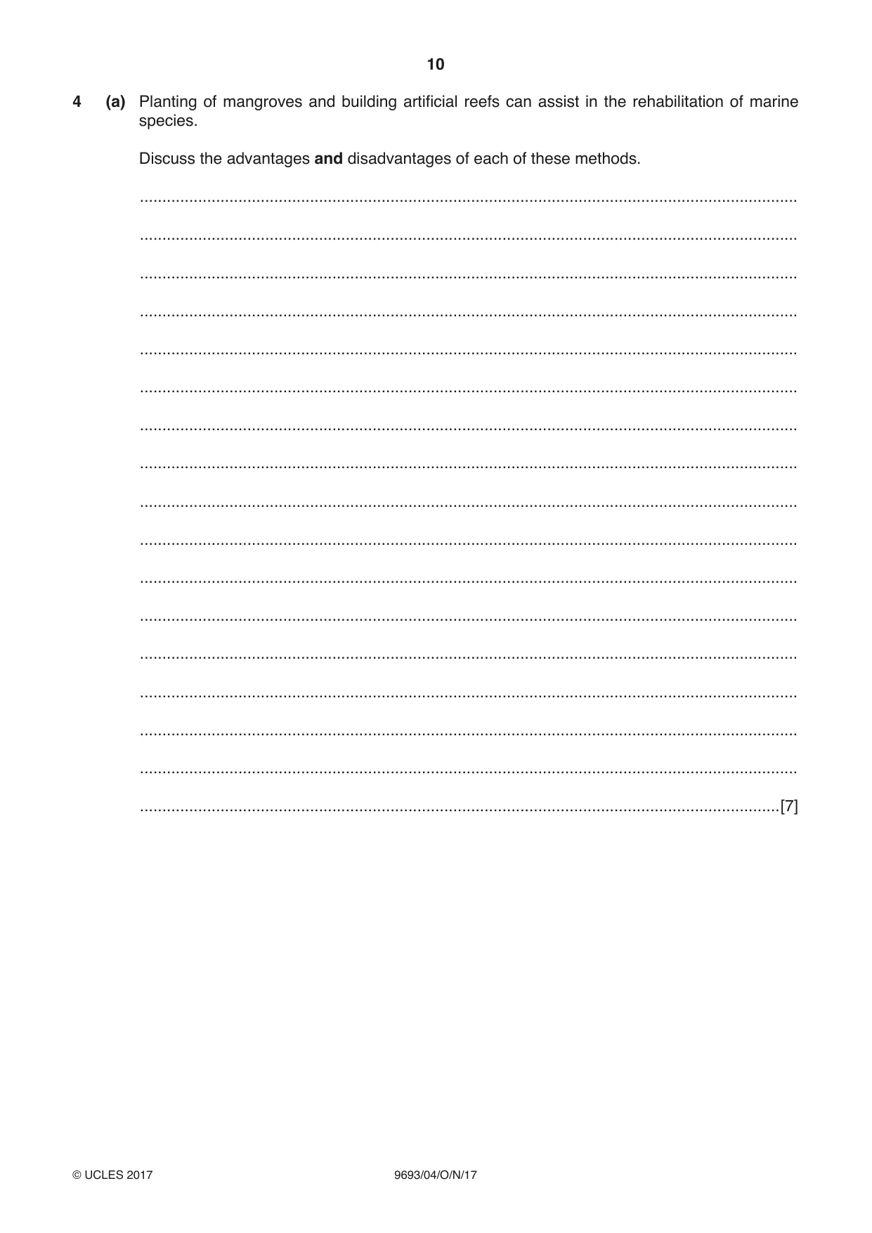 Cambridge A Level Marine Science 9693 2017 Oct/Nov Paper 4 · Variant 1 question paper, page 10 of 12