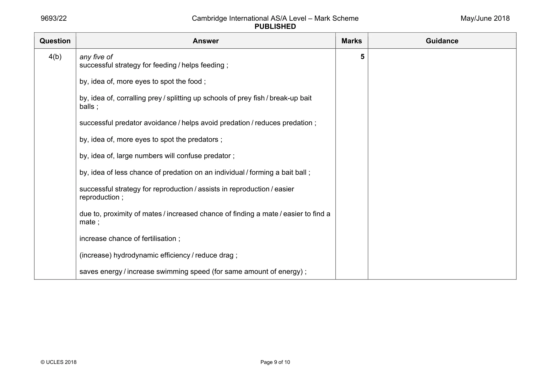 Mark scheme, page 9 of 10