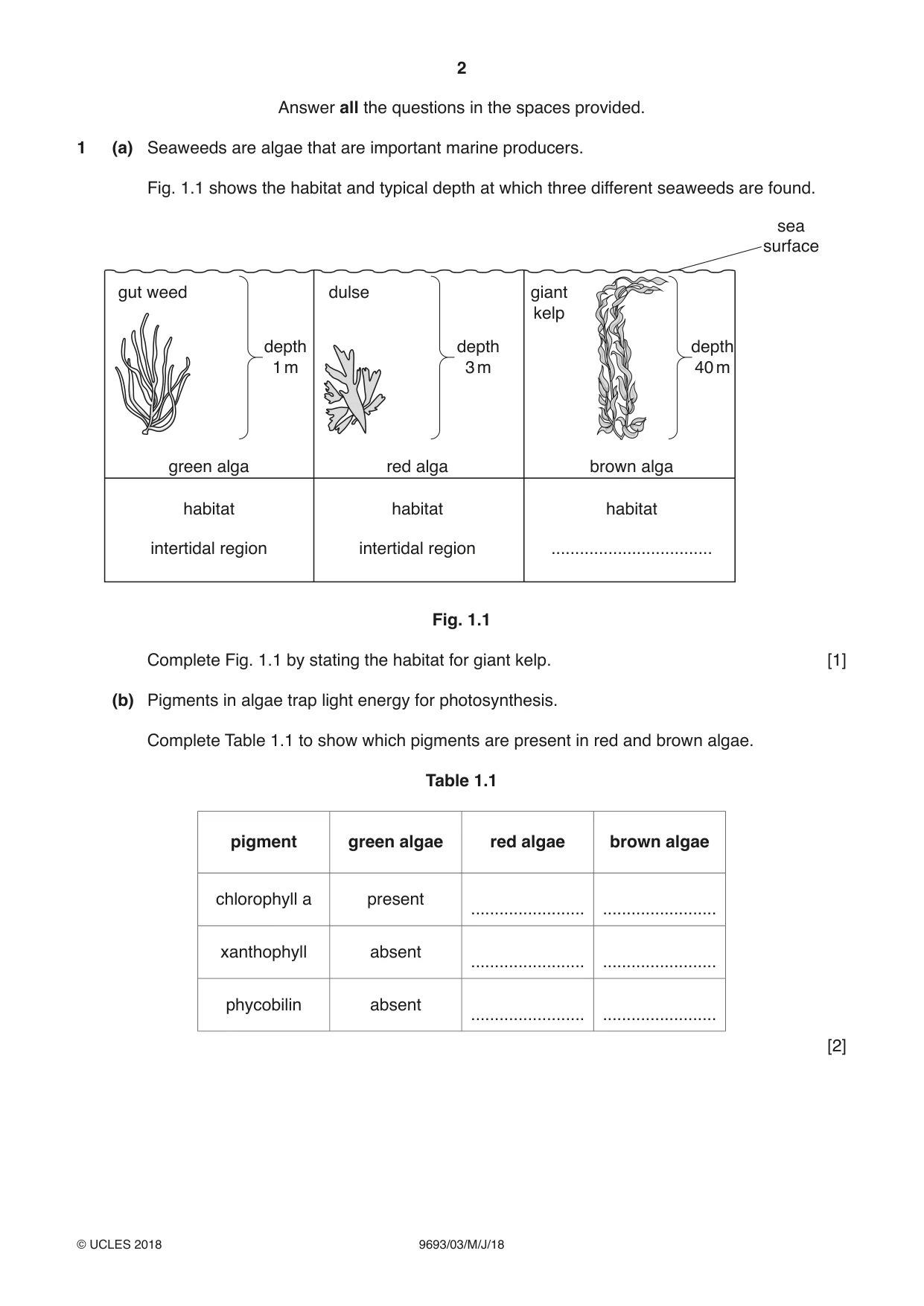 Cambridge A Level Marine Science 9693 2018 May/June Paper 3 · Variant 0 question paper, page 2 of 20