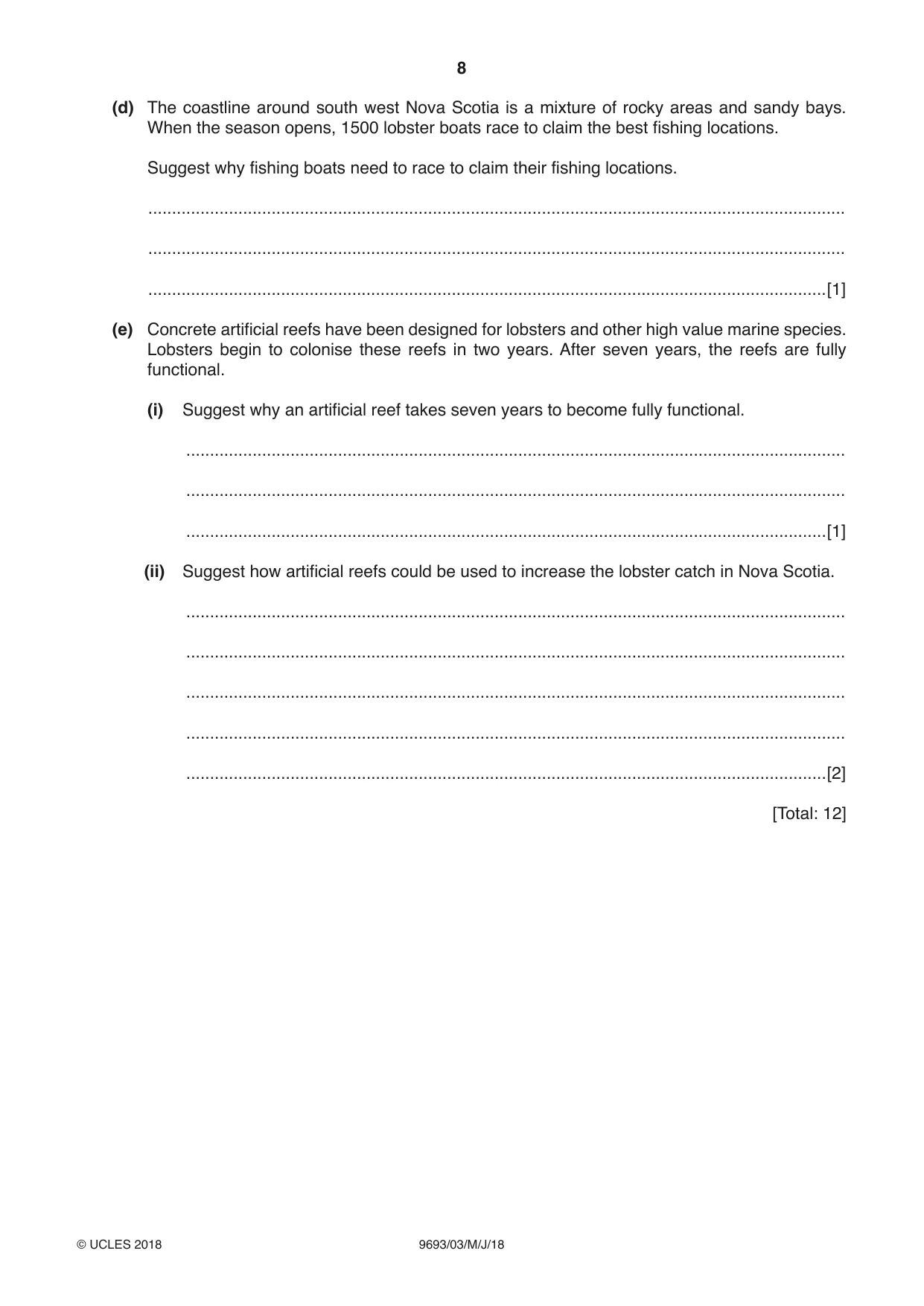 Cambridge A Level Marine Science 9693 2018 May/June Paper 3 · Variant 0 question paper, page 8 of 20