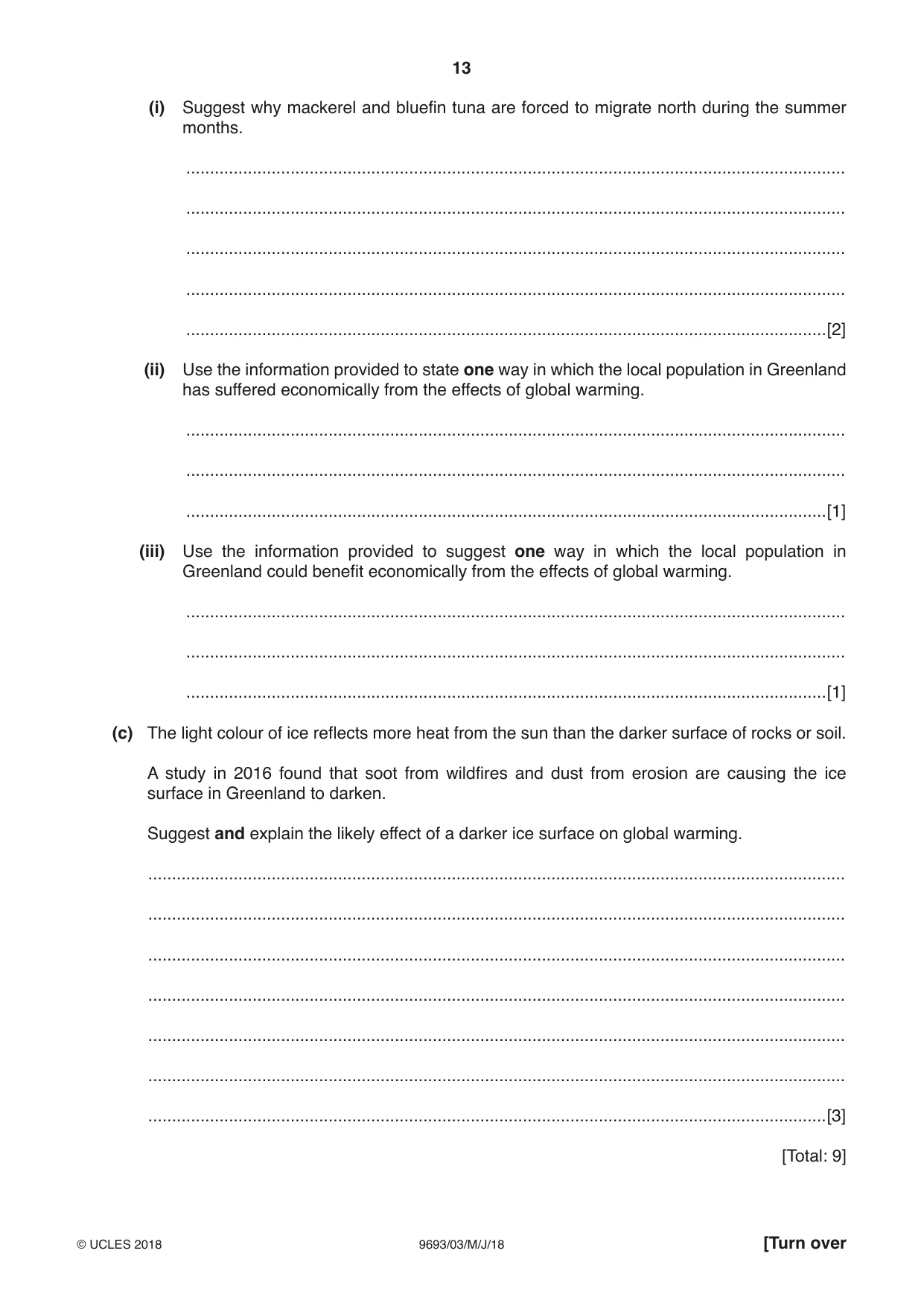 Cambridge A Level Marine Science 9693 2018 May/June Paper 3 · Variant 0 question paper, page 13 of 20