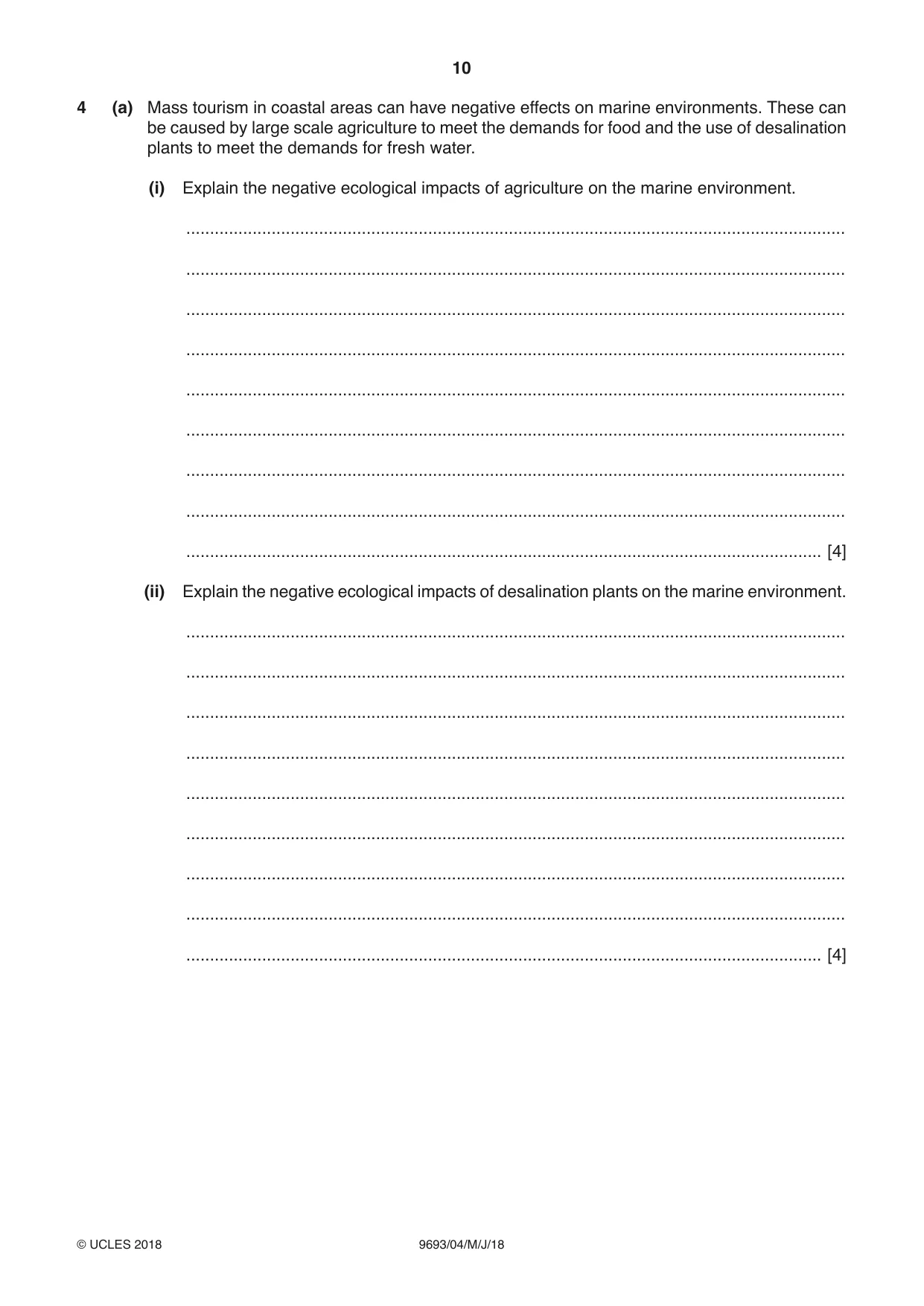 Cambridge A Level Marine Science 9693 2018 May/June Paper 4 · Variant 0 question paper, page 10 of 12