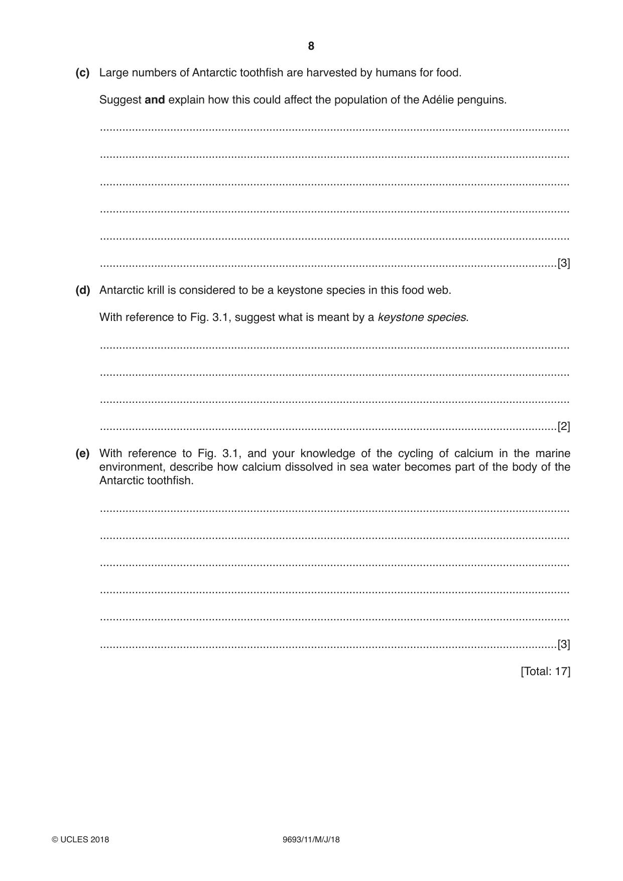 Cambridge A Level Marine Science 9693 2018 May/June Paper 1 · Variant 1 question paper, page 8 of 20