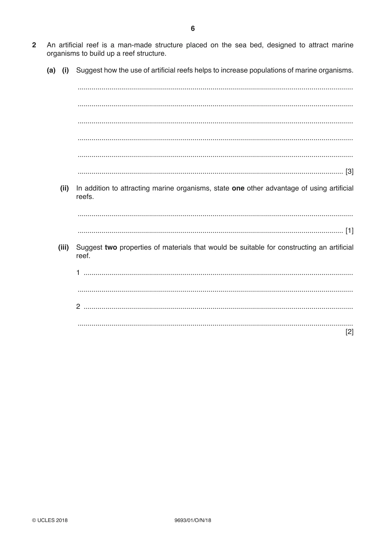 Cambridge A Level Marine Science 9693 2018 Oct/Nov Paper 1 · Variant 0 question paper, page 6 of 20