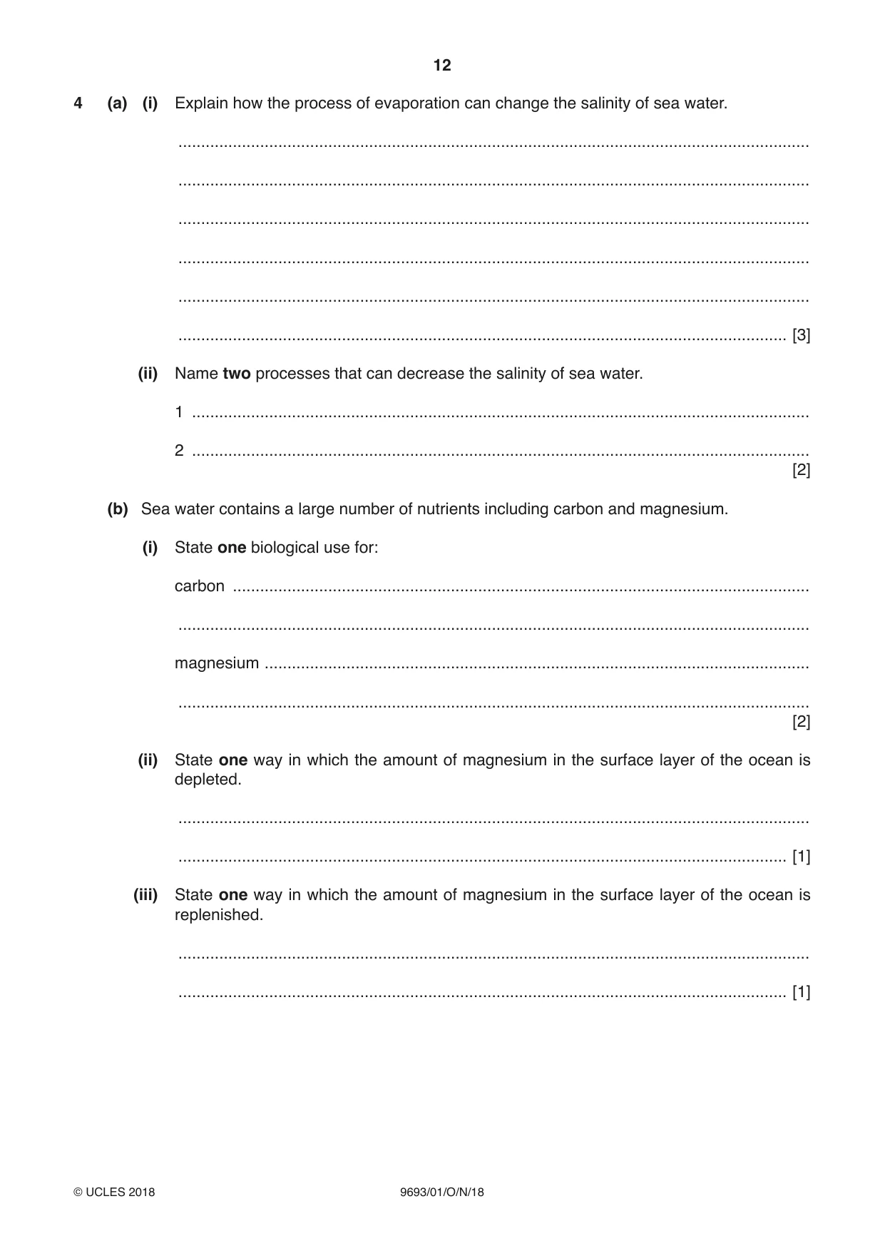 Cambridge A Level Marine Science 9693 2018 Oct/Nov Paper 1 · Variant 0 question paper, page 12 of 20