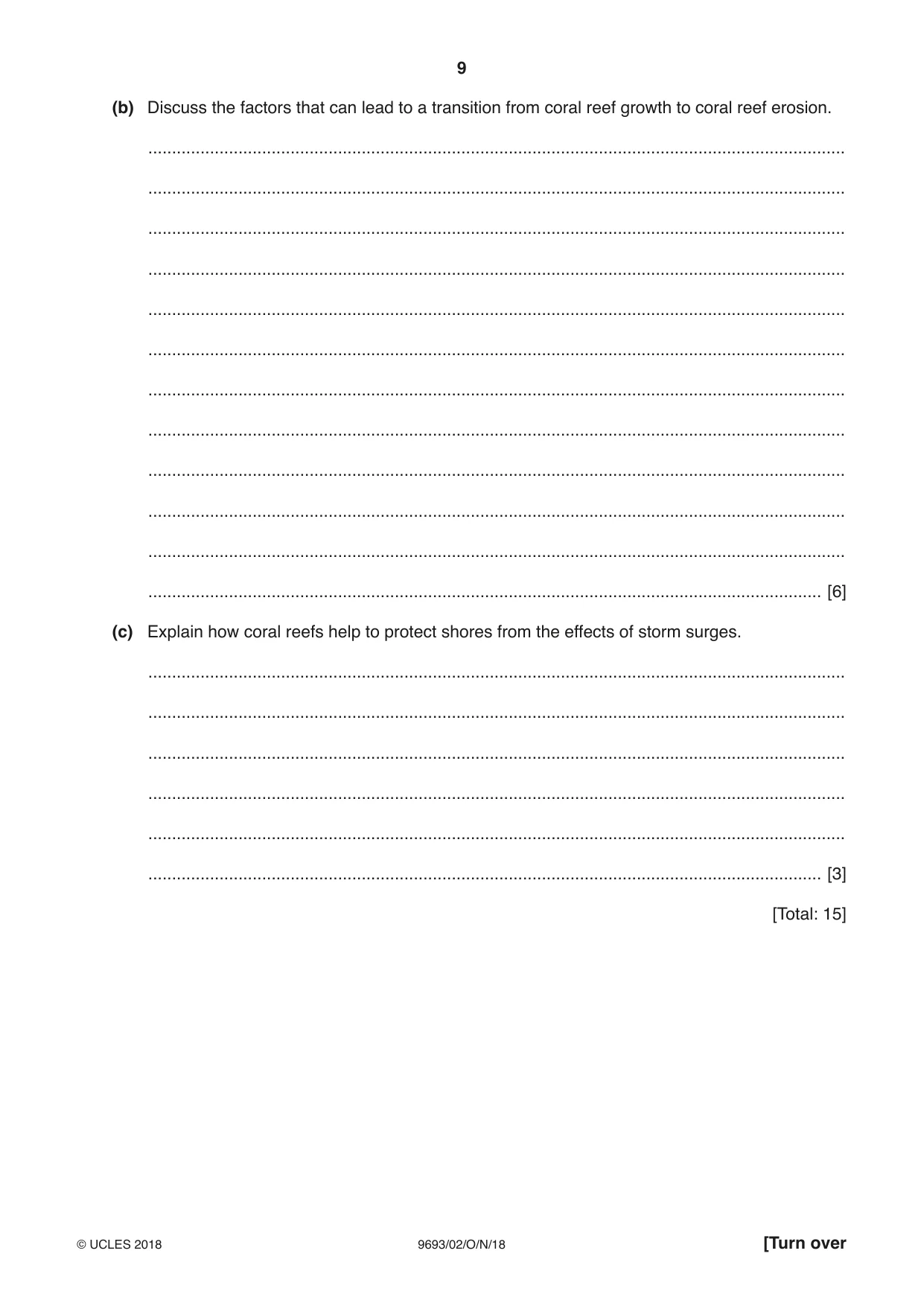 Cambridge A Level Marine Science 9693 2018 Oct/Nov Paper 2 · Variant 0 question paper, page 9 of 12