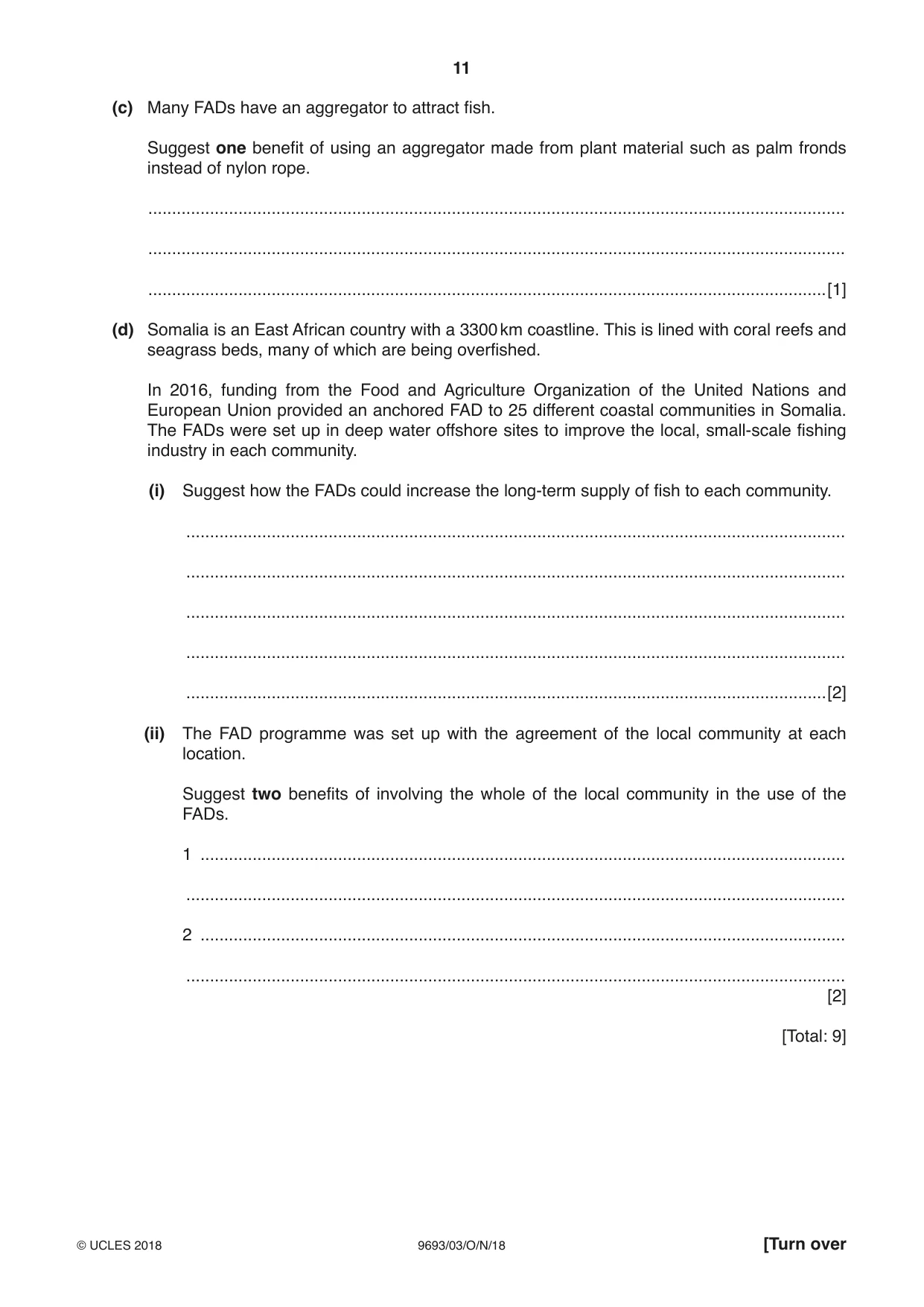 Cambridge A Level Marine Science 9693 2018 Oct/Nov Paper 3 · Variant 0 question paper, page 11 of 20