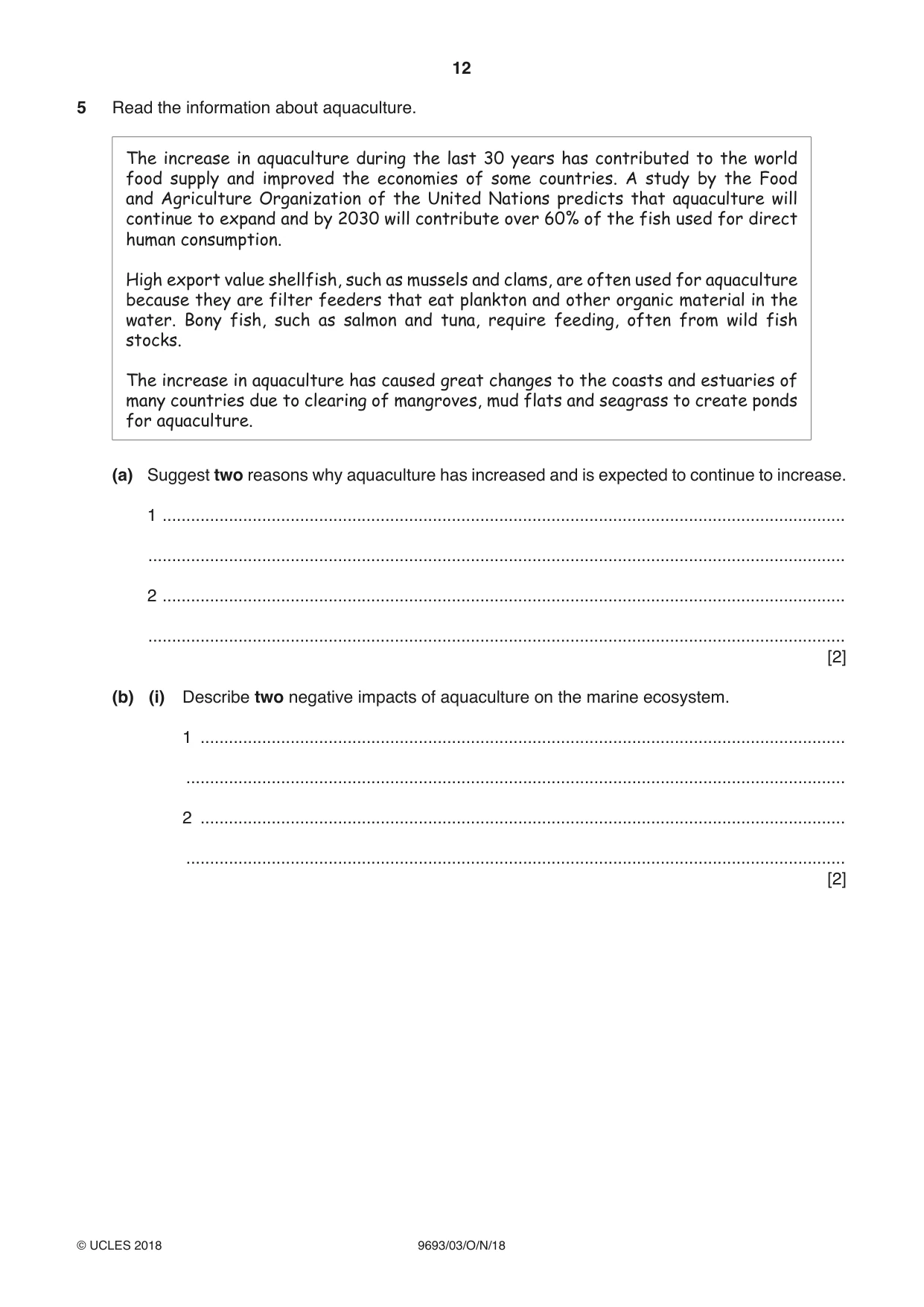 Cambridge A Level Marine Science 9693 2018 Oct/Nov Paper 3 · Variant 0 question paper, page 12 of 20