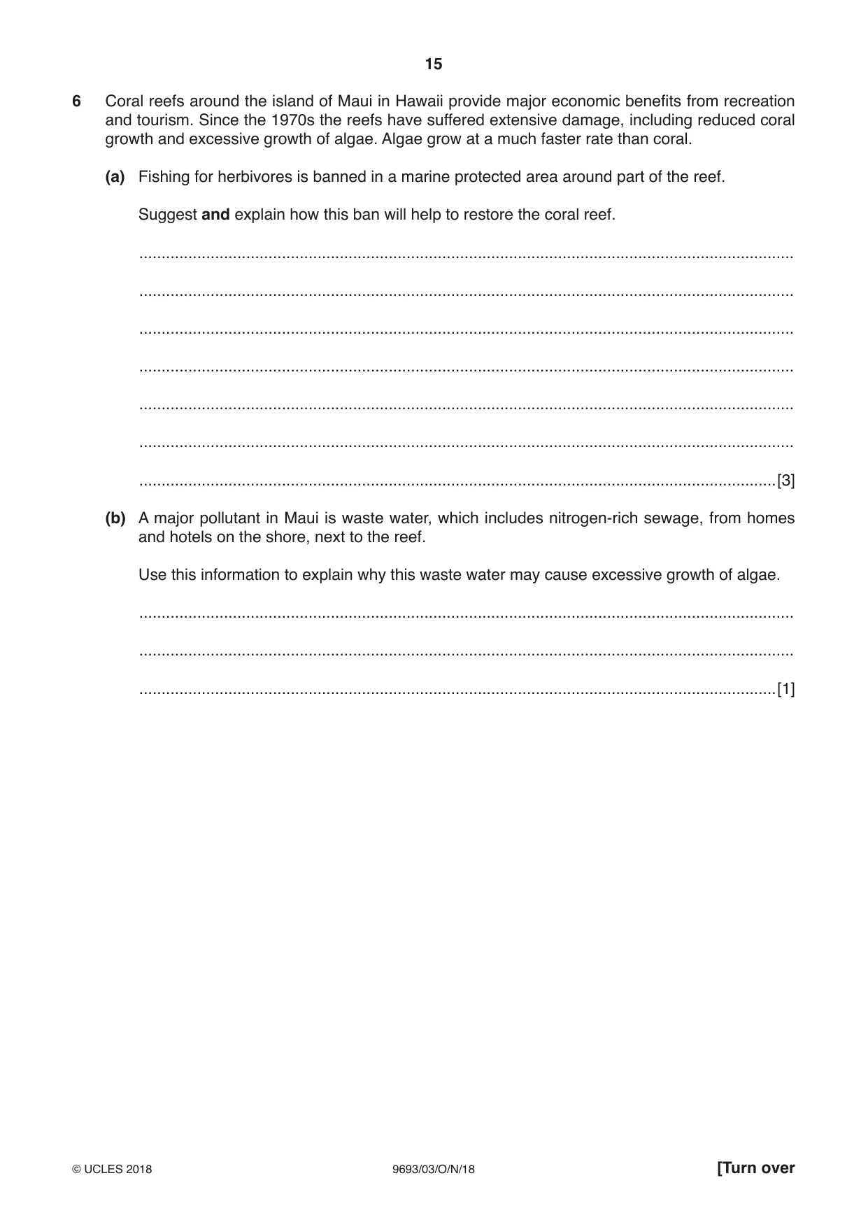 Cambridge A Level Marine Science 9693 2018 Oct/Nov Paper 3 · Variant 0 question paper, page 15 of 20