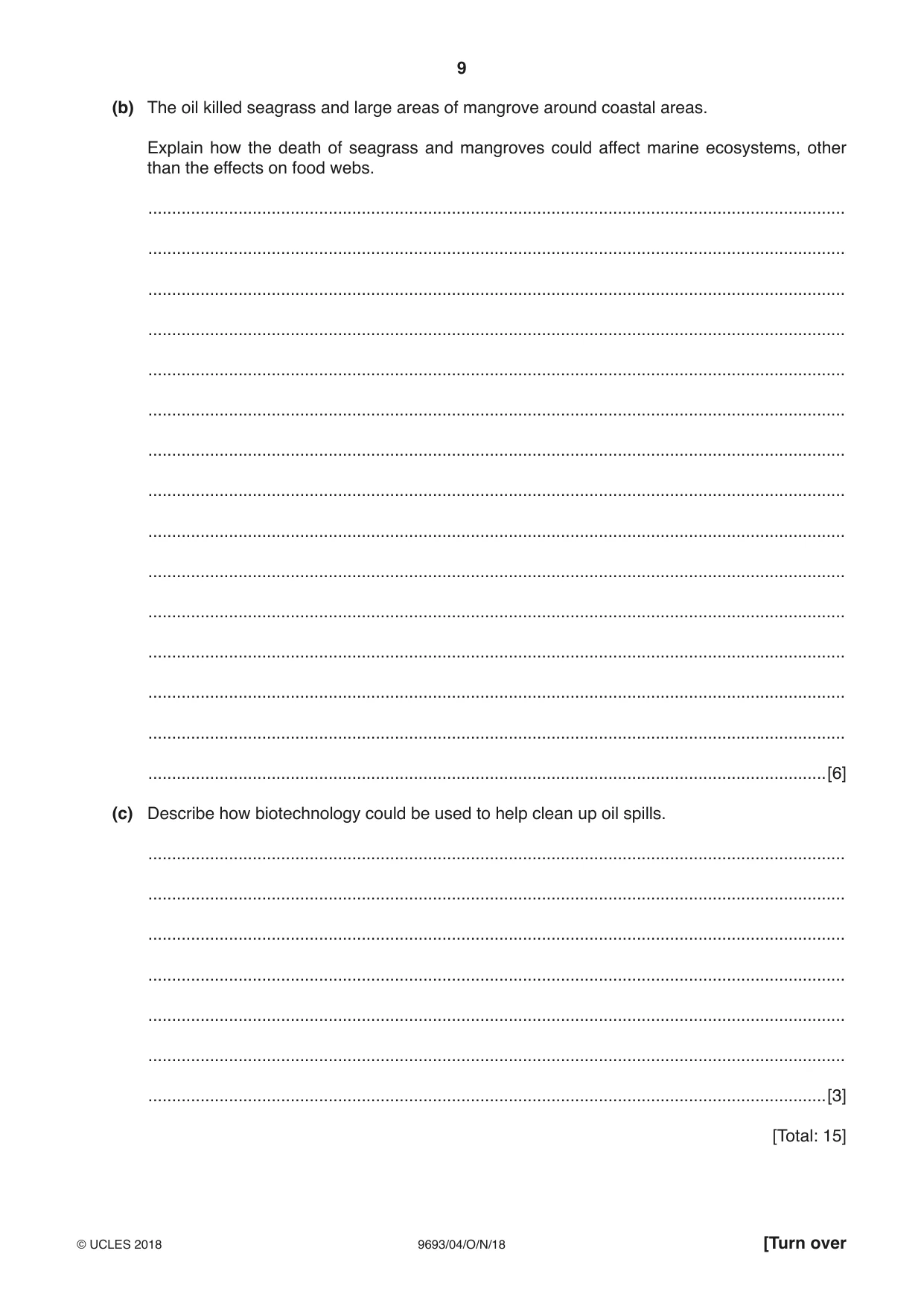 Cambridge A Level Marine Science 9693 2018 Oct/Nov Paper 4 · Variant 0 question paper, page 9 of 12