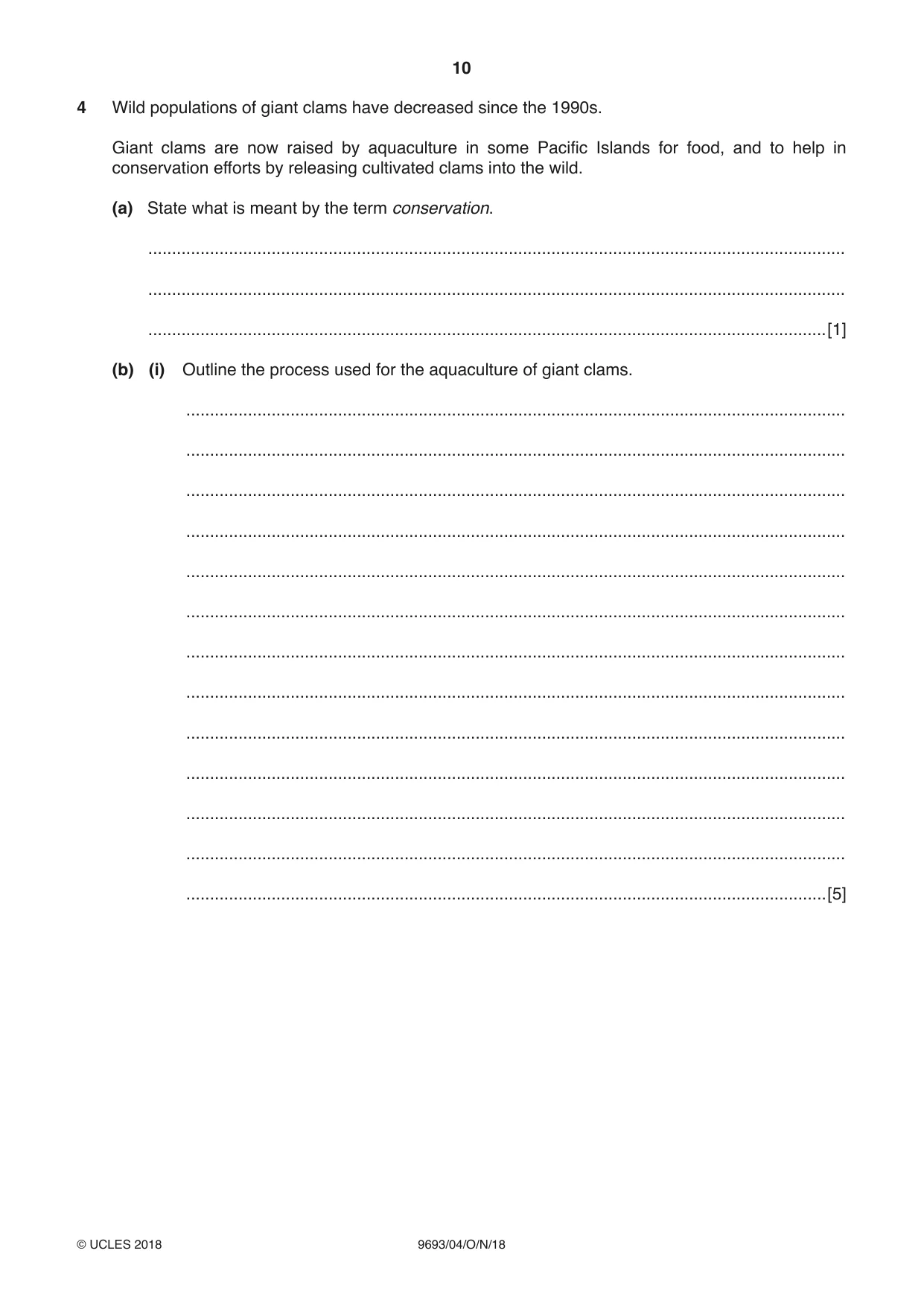Cambridge A Level Marine Science 9693 2018 Oct/Nov Paper 4 · Variant 0 question paper, page 10 of 12