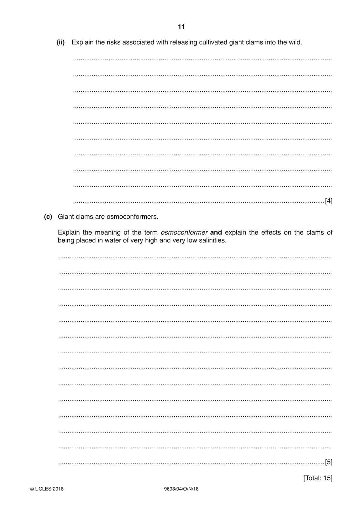 Cambridge A Level Marine Science 9693 2018 Oct/Nov Paper 4 · Variant 0 question paper, page 11 of 12