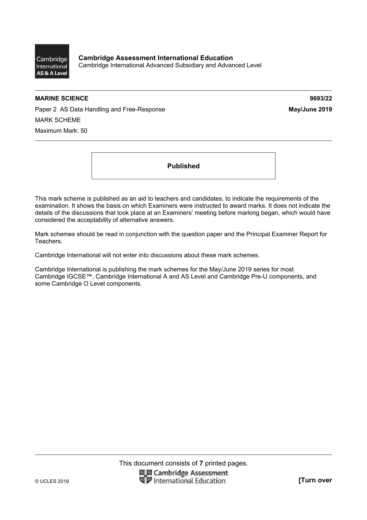 Mark scheme, page 1 of 7