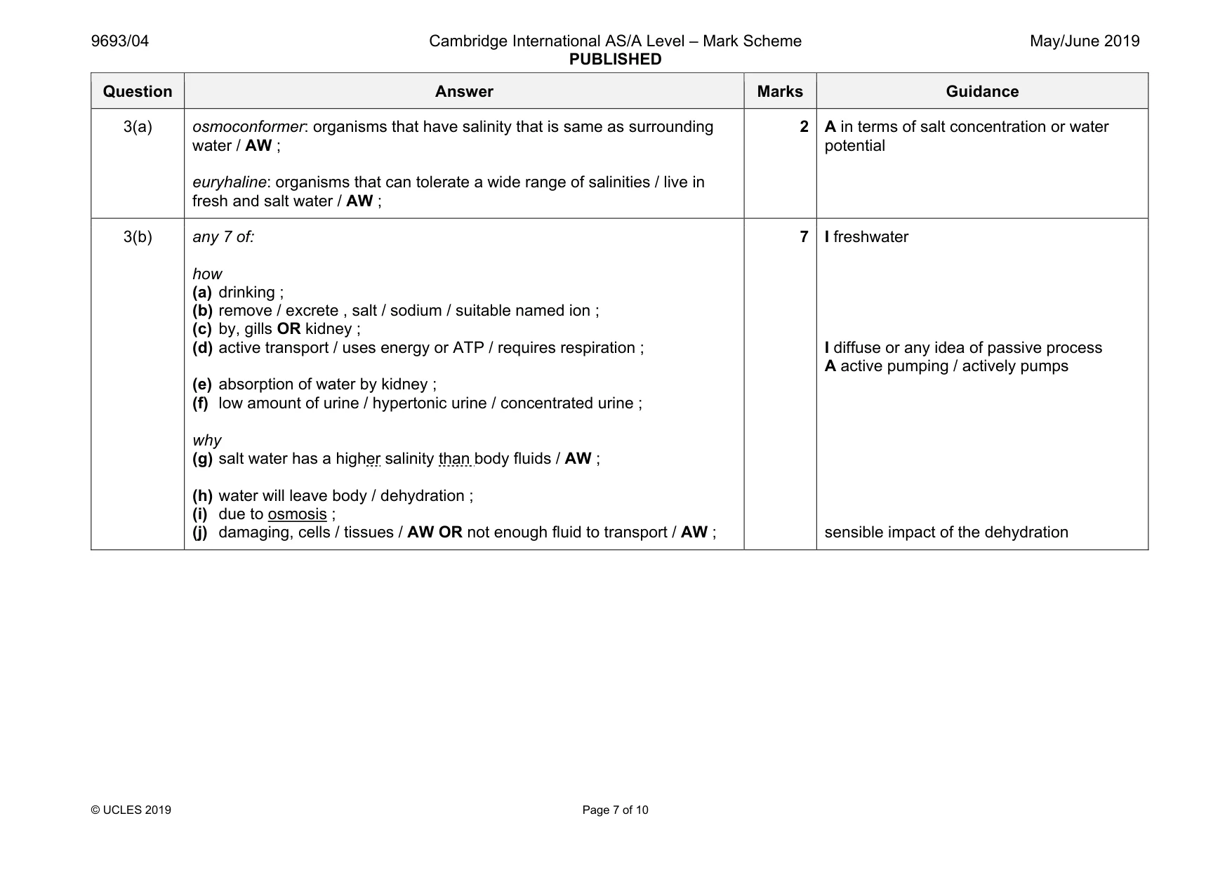 Mark scheme, page 7 of 10