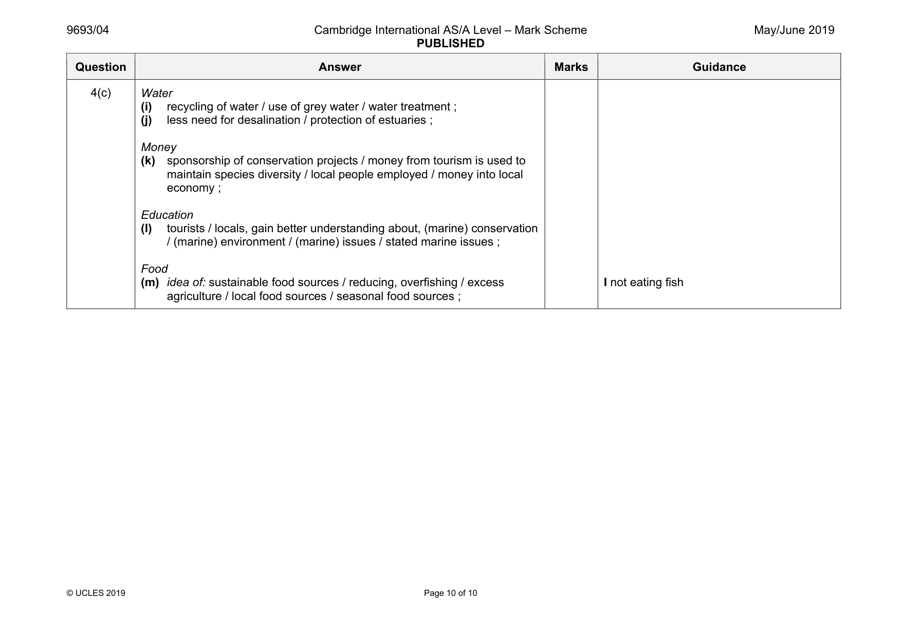 Mark scheme, page 10 of 10