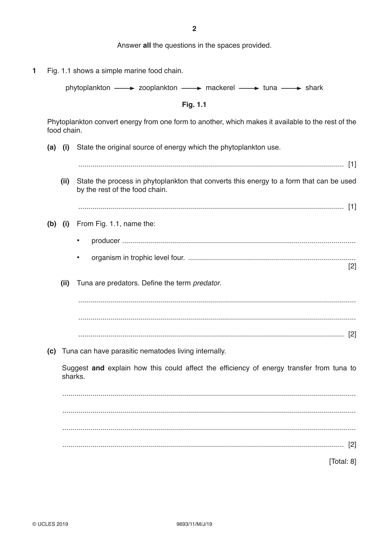 Cambridge A Level Marine Science 9693 2019 May/June Paper 1 · Variant 1 question paper, page 2 of 16