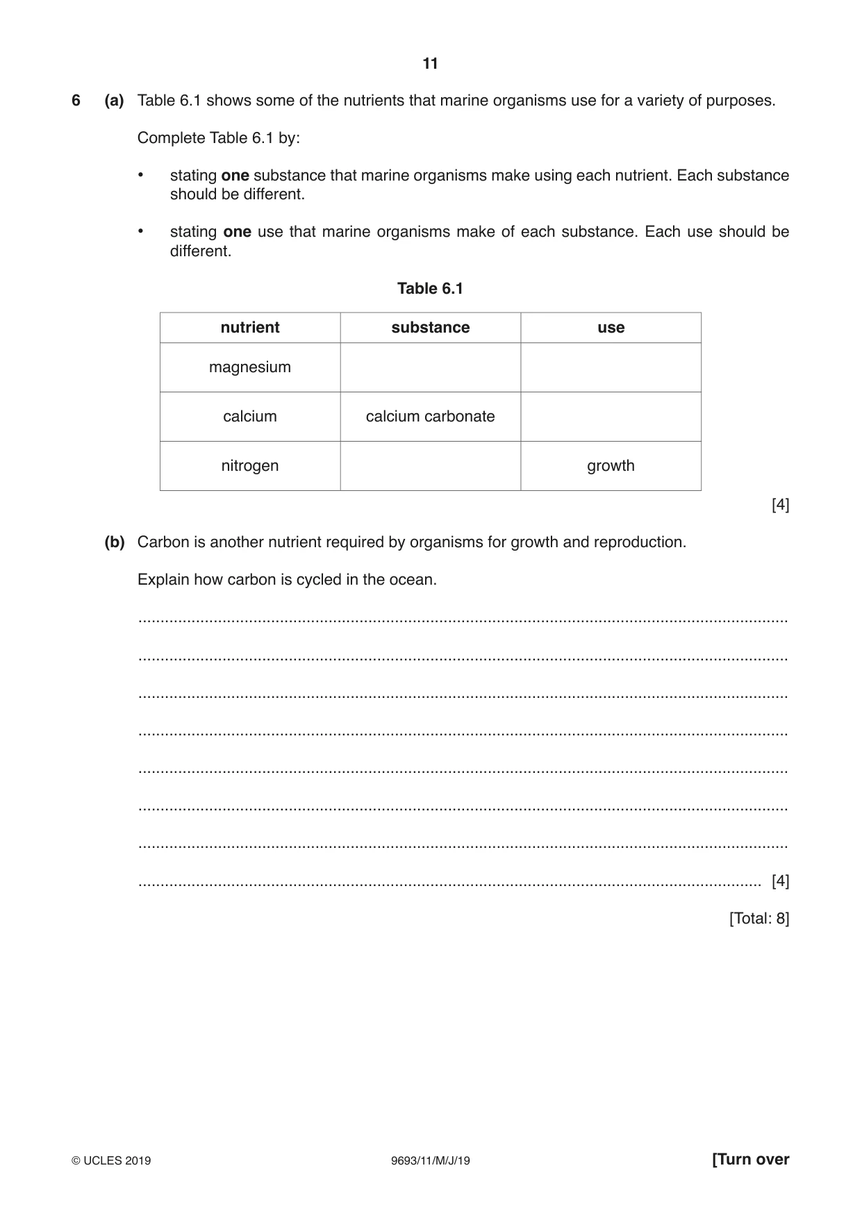 Cambridge A Level Marine Science 9693 2019 May/June Paper 1 · Variant 1 question paper, page 11 of 16