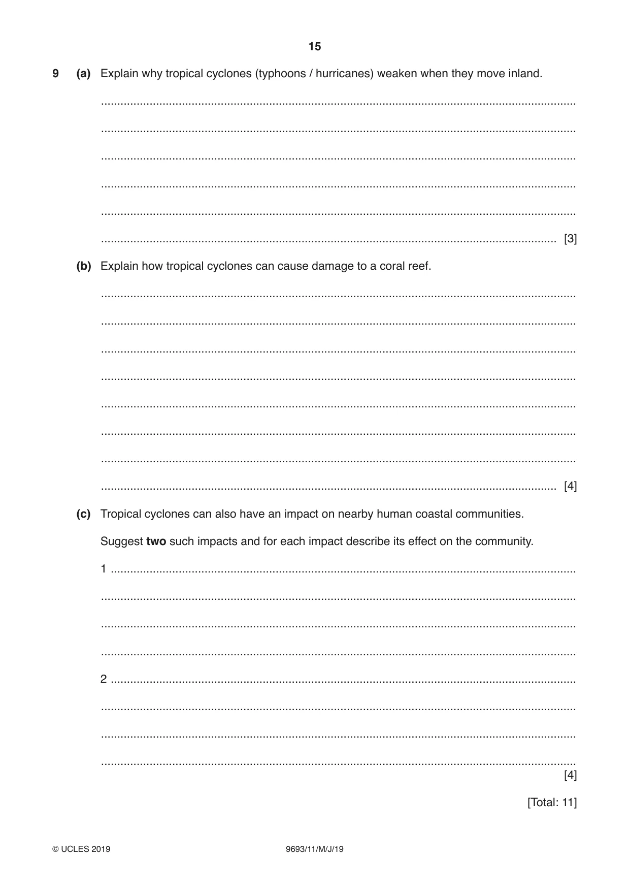 Cambridge A Level Marine Science 9693 2019 May/June Paper 1 · Variant 1 question paper, page 15 of 16