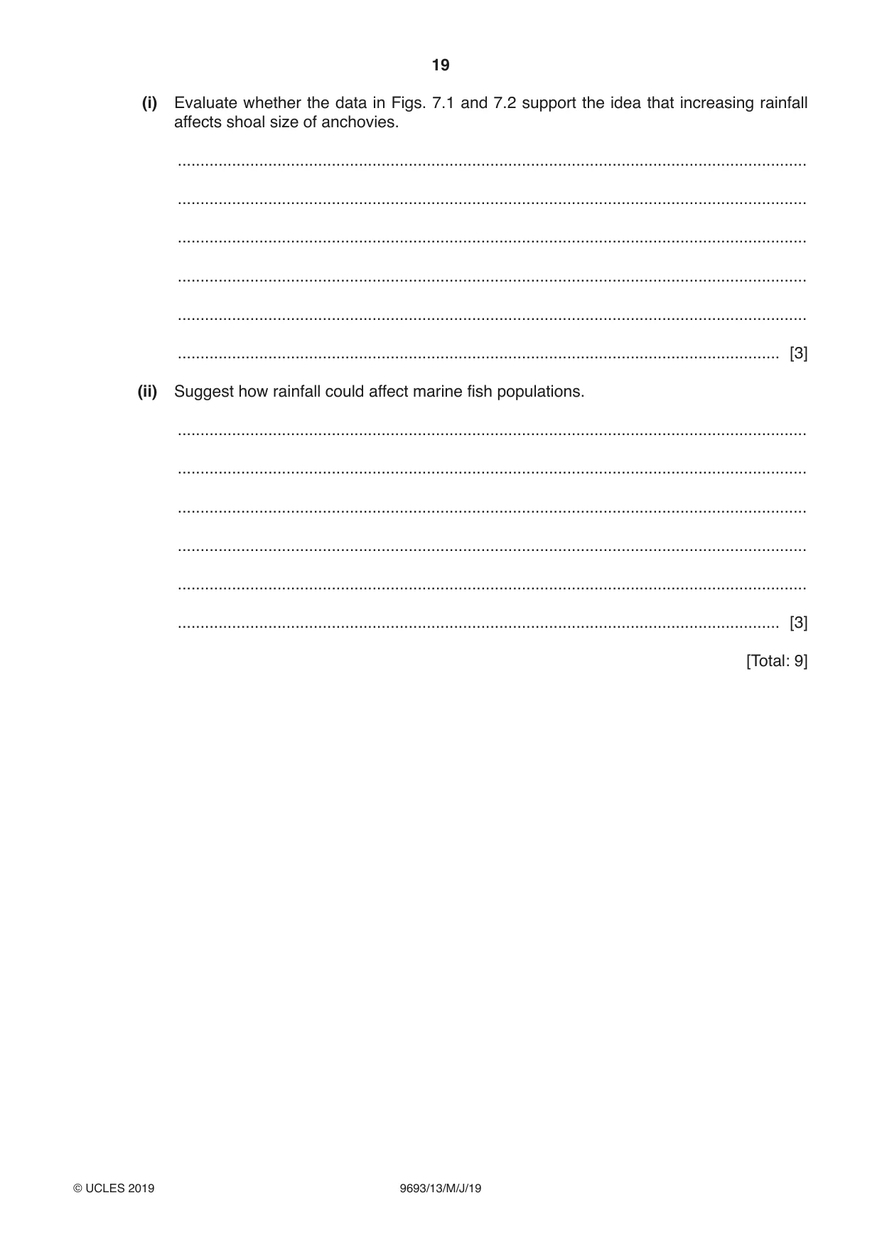 Cambridge A Level Marine Science 9693 2019 May/June Paper 1 · Variant 3 question paper, page 19 of 20