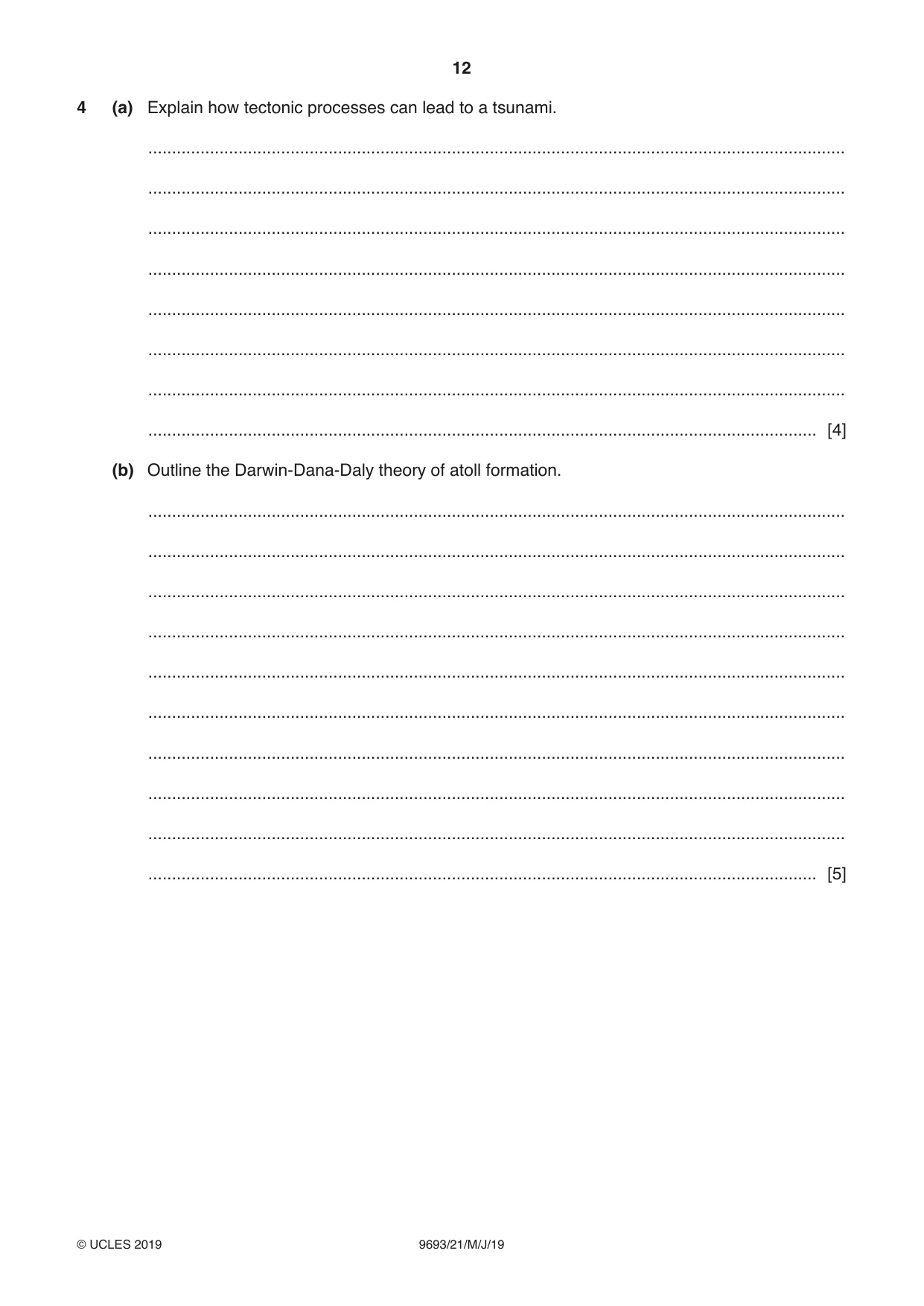 Cambridge A Level Marine Science 9693 2019 May/June Paper 2 · Variant 1 question paper, page 12 of 16