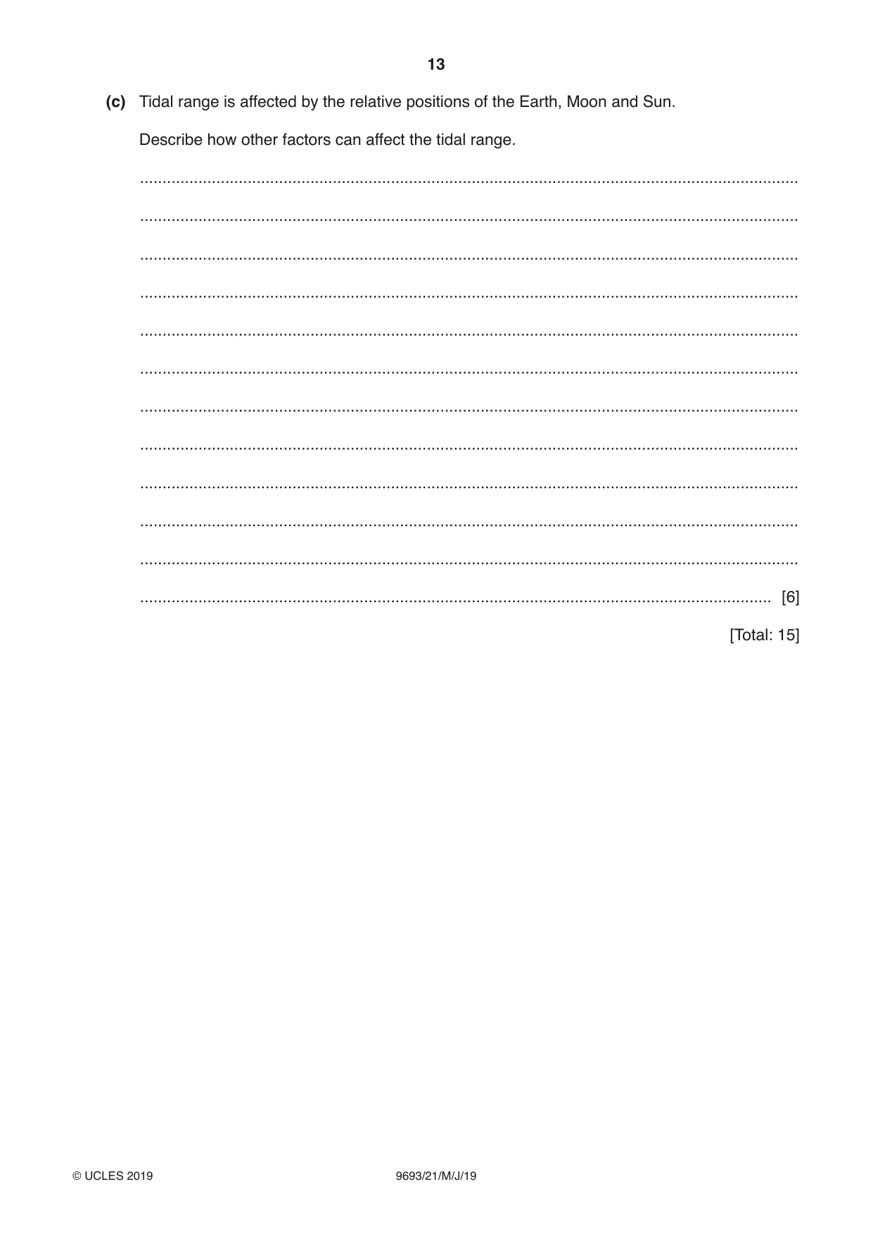 Cambridge A Level Marine Science 9693 2019 May/June Paper 2 · Variant 1 question paper, page 13 of 16
