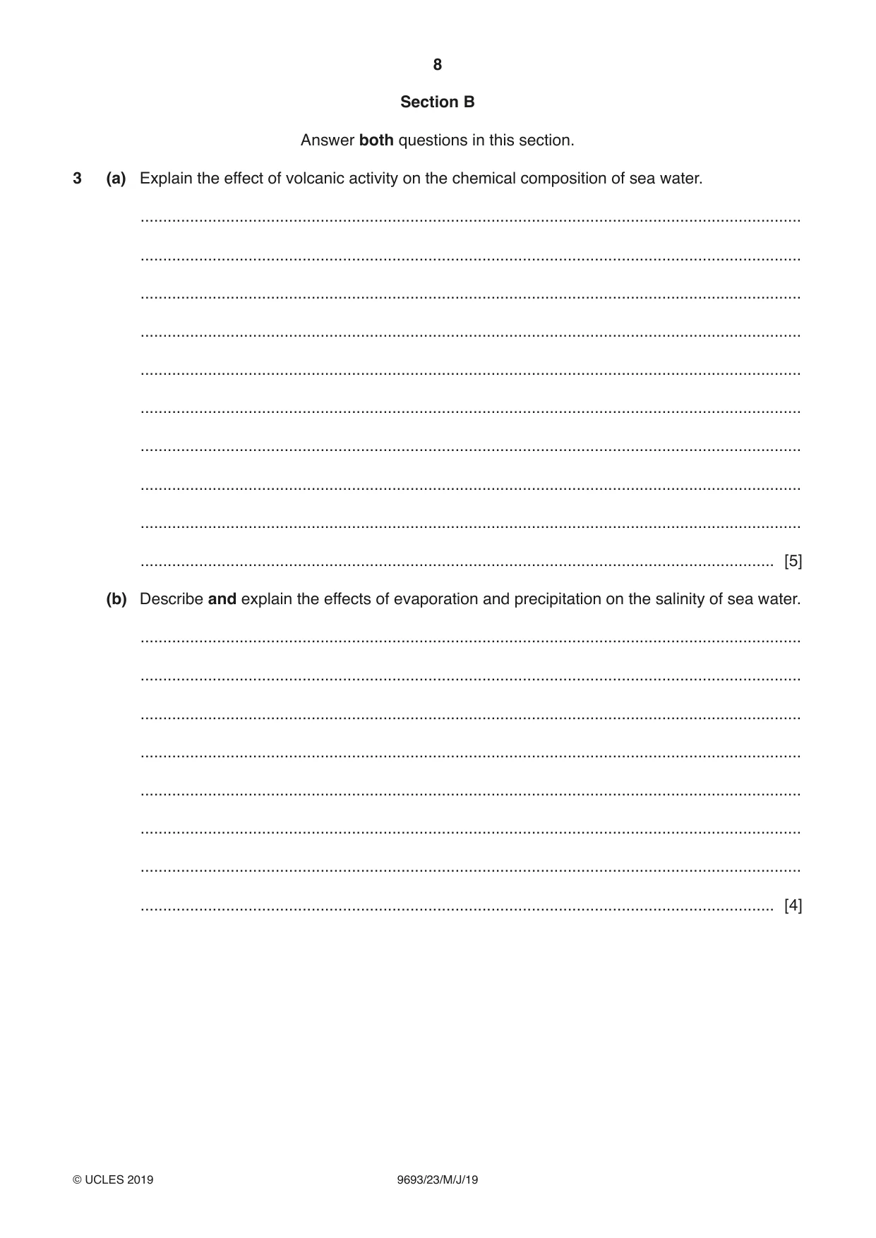 Cambridge A Level Marine Science 9693 2019 May/June Paper 2 · Variant 3 question paper, page 8 of 12