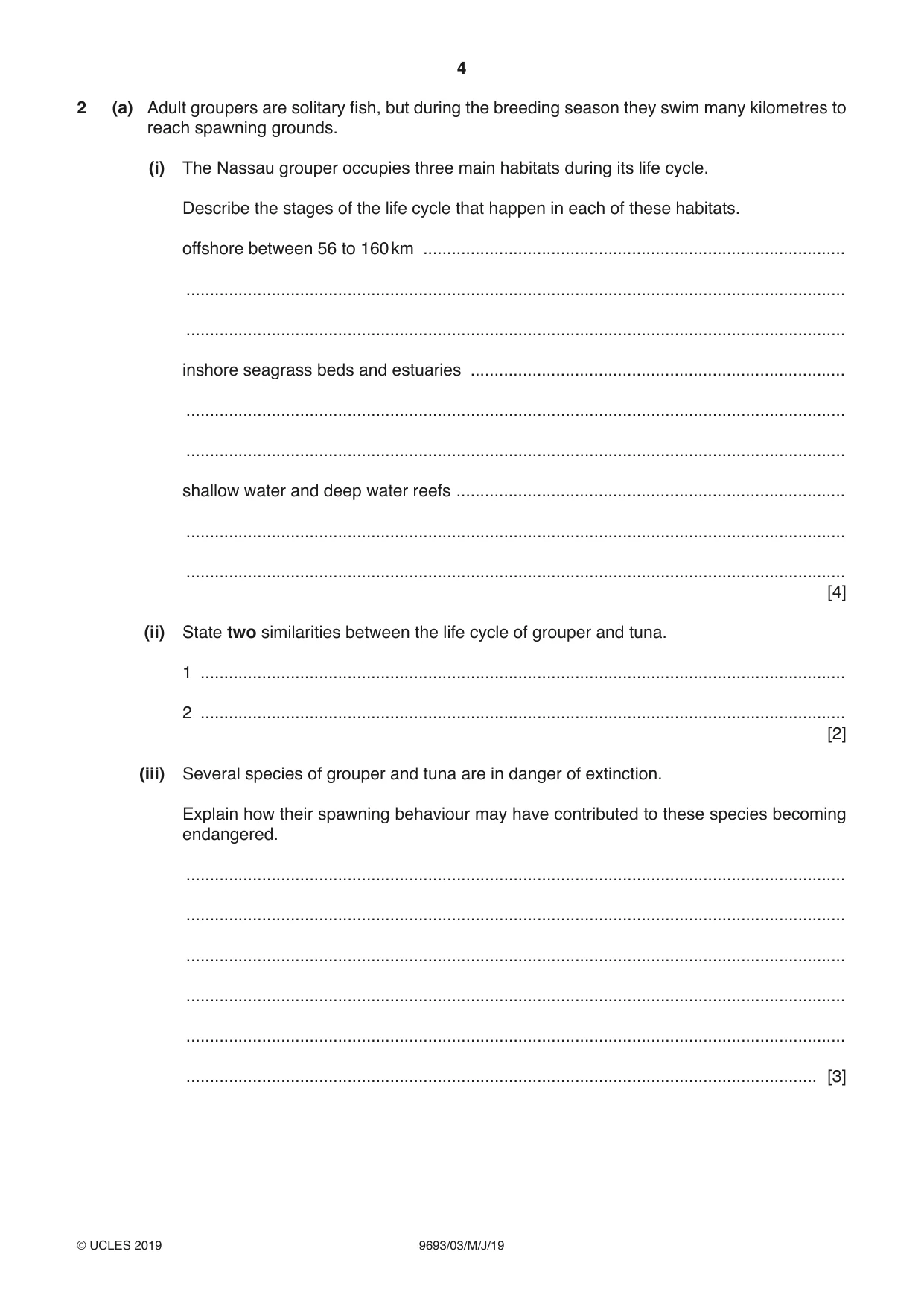 Cambridge A Level Marine Science 9693 2019 May/June Paper 3 · Variant 1 question paper, page 4 of 20