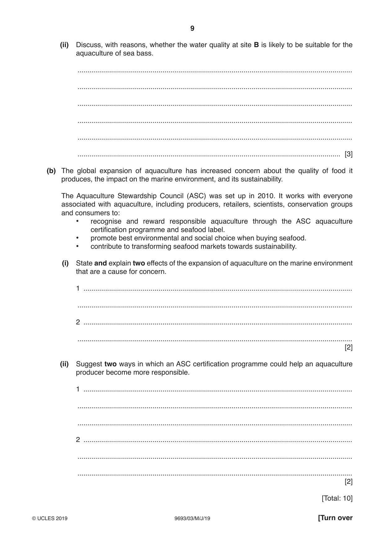 Cambridge A Level Marine Science 9693 2019 May/June Paper 3 · Variant 1 question paper, page 9 of 20