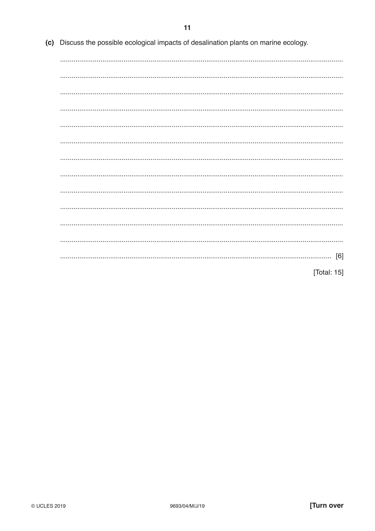 Cambridge A Level Marine Science 9693 2019 May/June Paper 4 · Variant 1 question paper, page 11 of 16