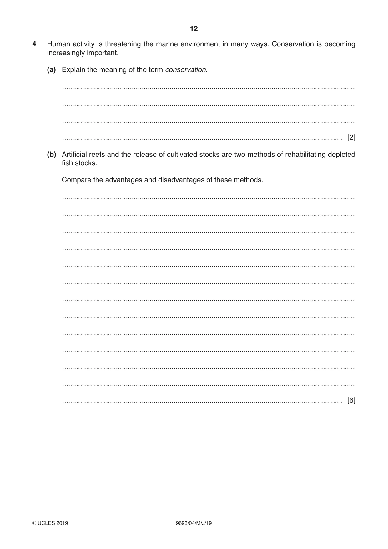 Cambridge A Level Marine Science 9693 2019 May/June Paper 4 · Variant 1 question paper, page 12 of 16
