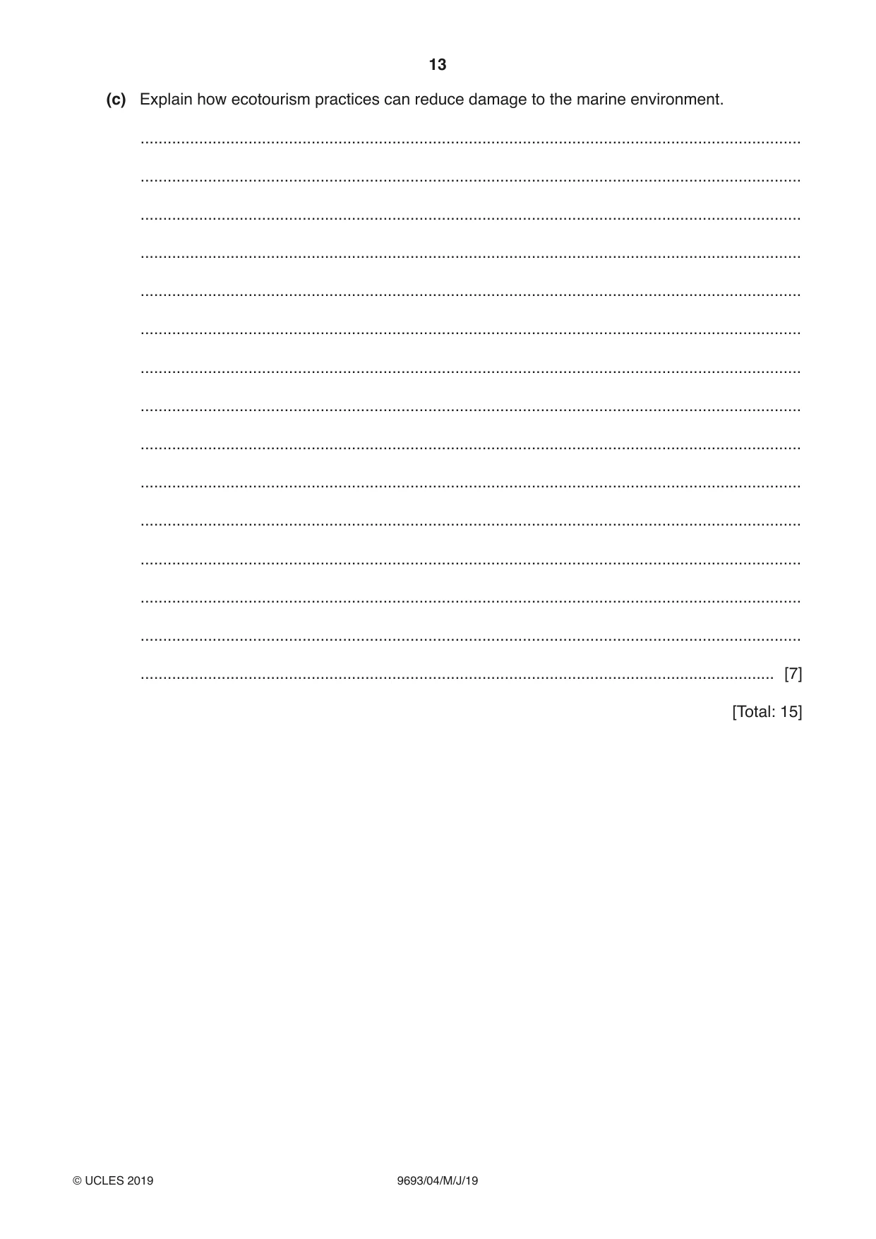 Cambridge A Level Marine Science 9693 2019 May/June Paper 4 · Variant 1 question paper, page 13 of 16