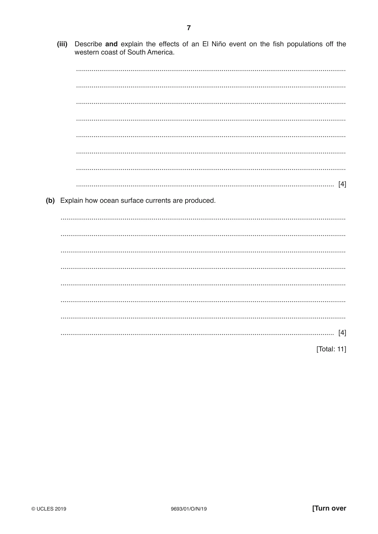 Cambridge A Level Marine Science 9693 2019 Oct/Nov Paper 1 · Variant 0 question paper, page 7 of 20