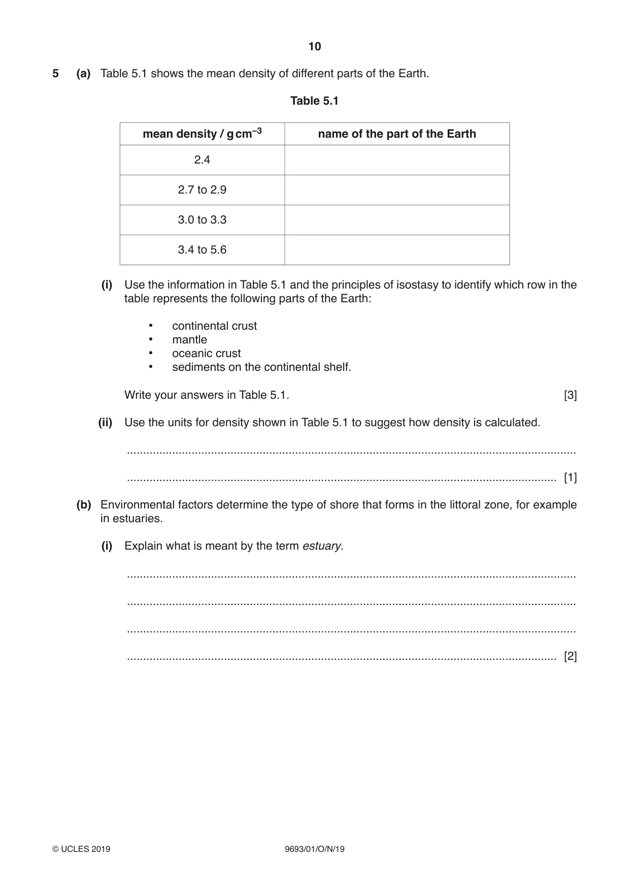 Cambridge A Level Marine Science 9693 2019 Oct/Nov Paper 1 · Variant 0 question paper, page 10 of 20