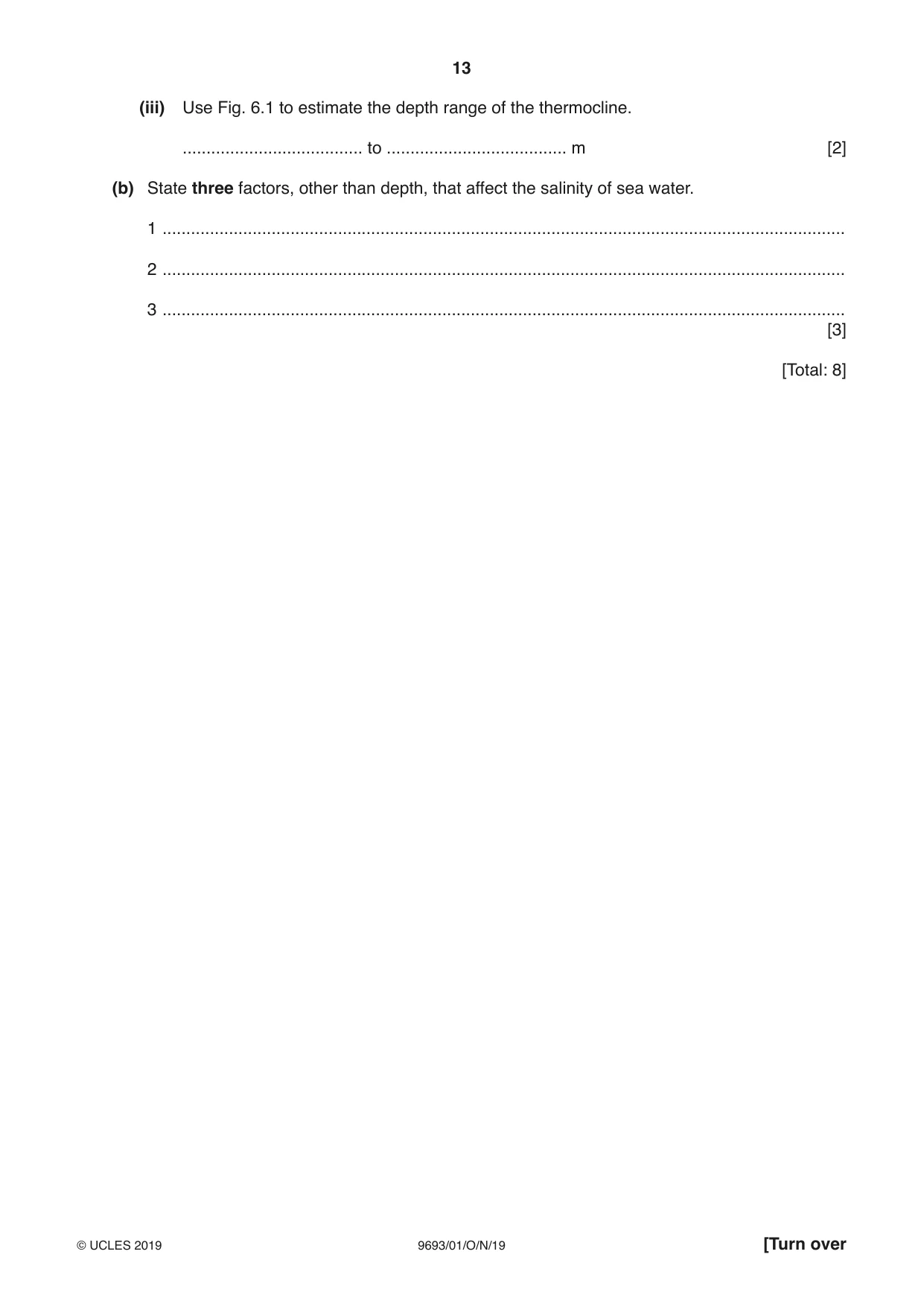 Cambridge A Level Marine Science 9693 2019 Oct/Nov Paper 1 · Variant 0 question paper, page 13 of 20