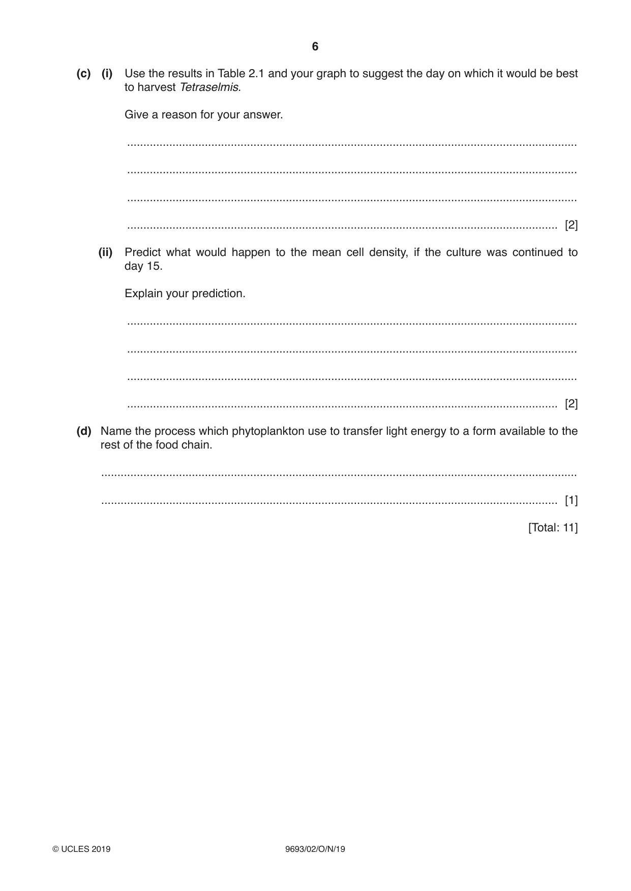 Cambridge A Level Marine Science 9693 2019 Oct/Nov Paper 2 · Variant 0 question paper, page 6 of 12