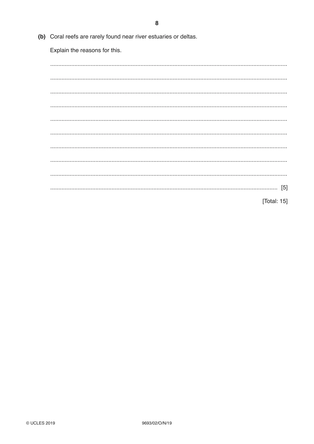 Cambridge A Level Marine Science 9693 2019 Oct/Nov Paper 2 · Variant 0 question paper, page 8 of 12