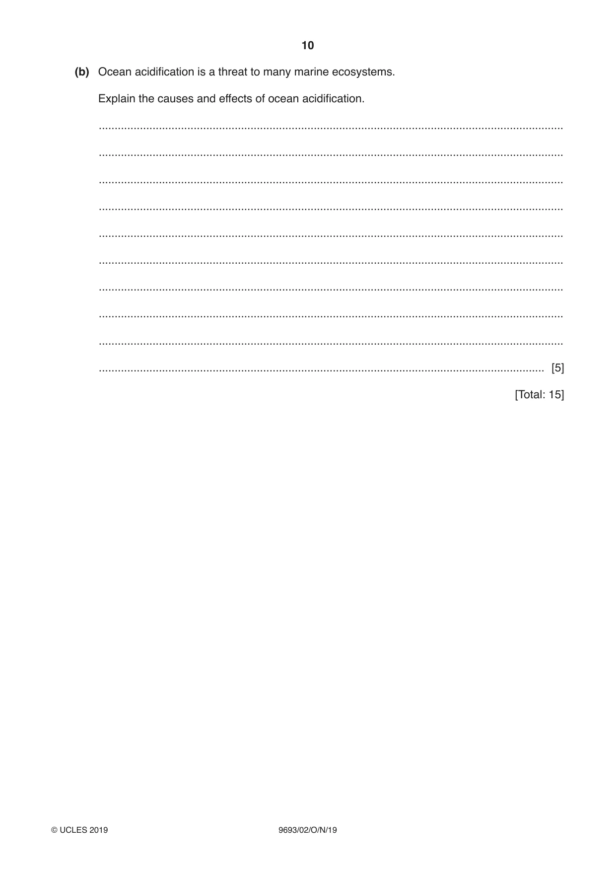 Cambridge A Level Marine Science 9693 2019 Oct/Nov Paper 2 · Variant 0 question paper, page 10 of 12