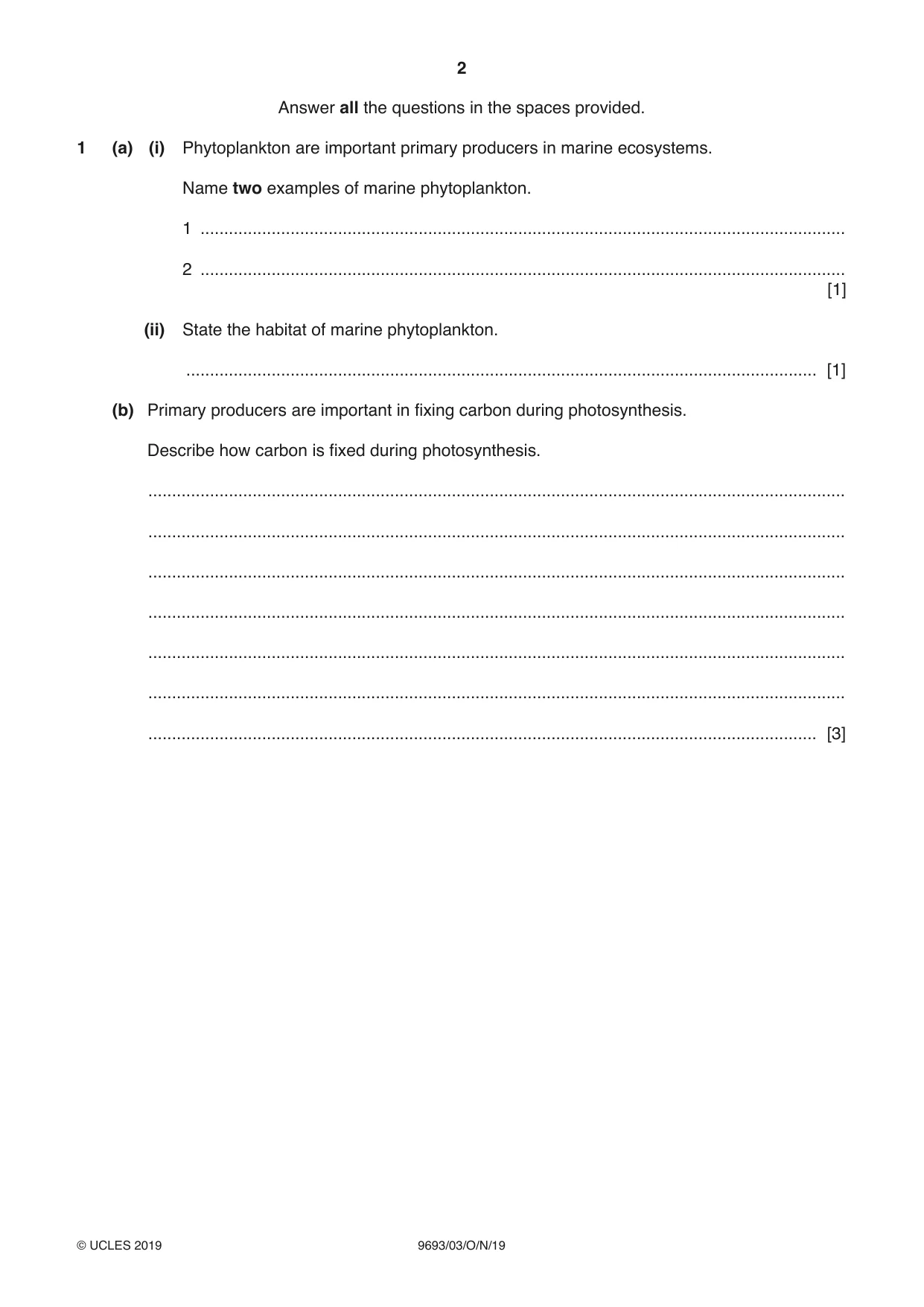 Cambridge A Level Marine Science 9693 2019 Oct/Nov Paper 3 · Variant 0 question paper, page 2 of 20