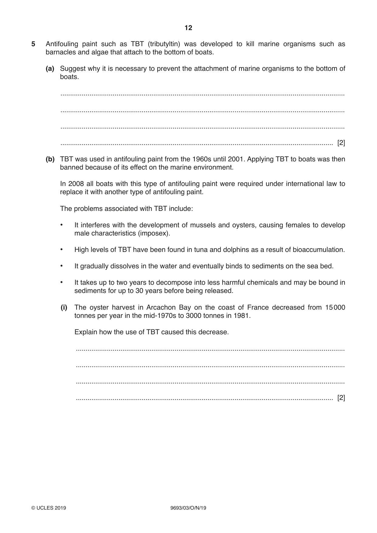 Cambridge A Level Marine Science 9693 2019 Oct/Nov Paper 3 · Variant 0 question paper, page 12 of 20